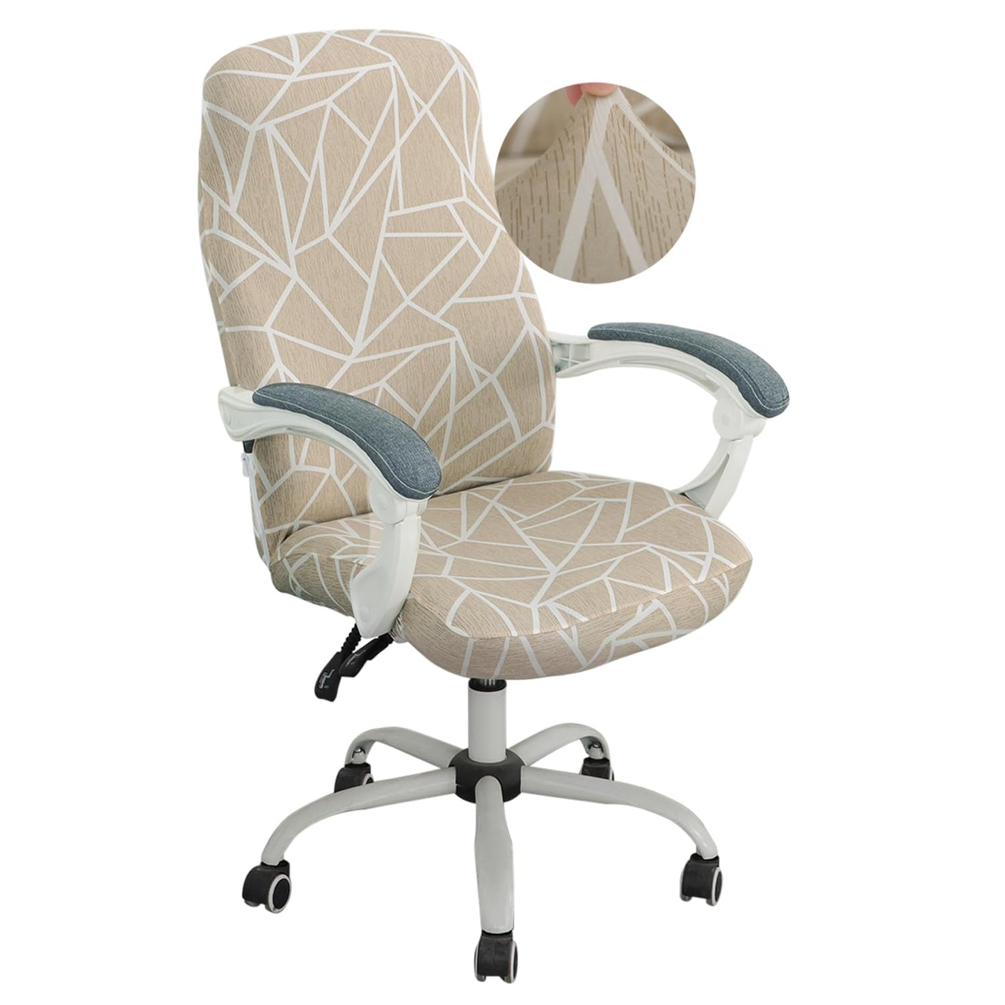 HOKIPO 140gsm Stretchable Office Chair Cover, Beige Abstract Geometry - Medium / Large