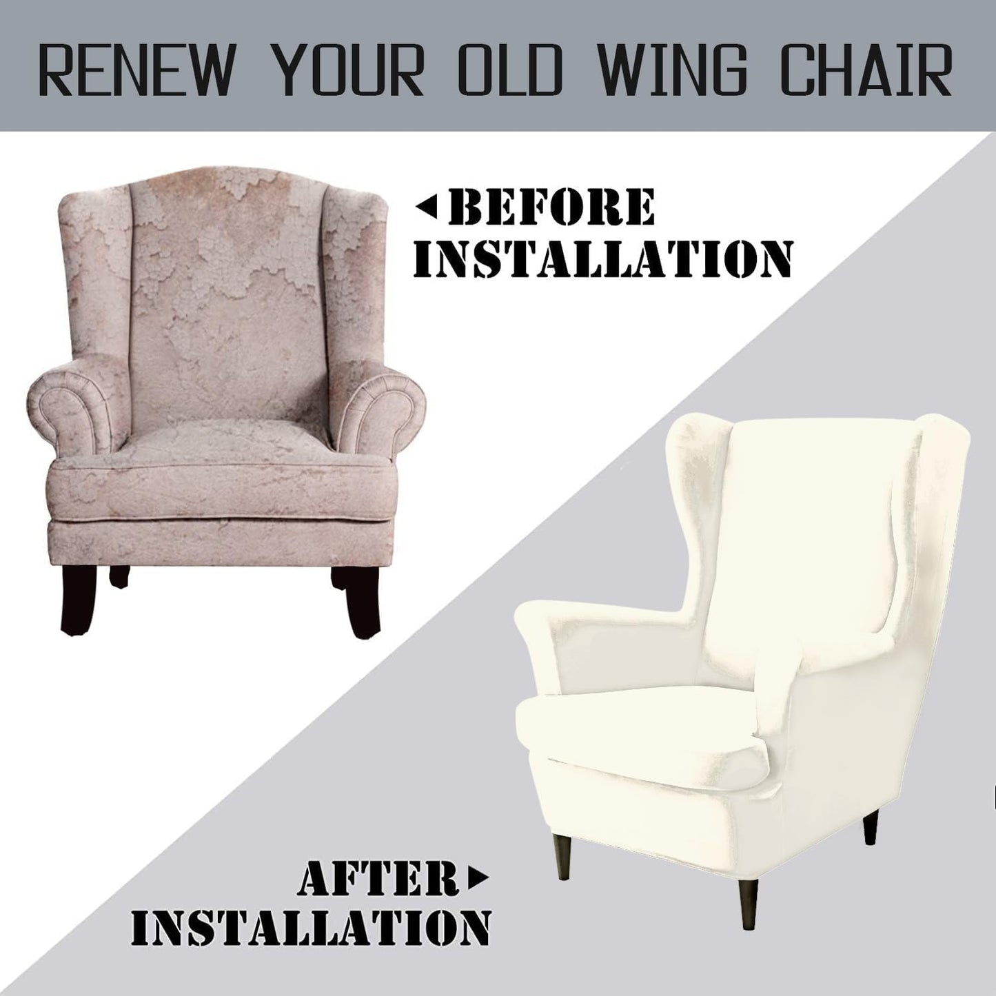 Beige Elastic Stretchable Fabric Velvet Wing Chair Covers