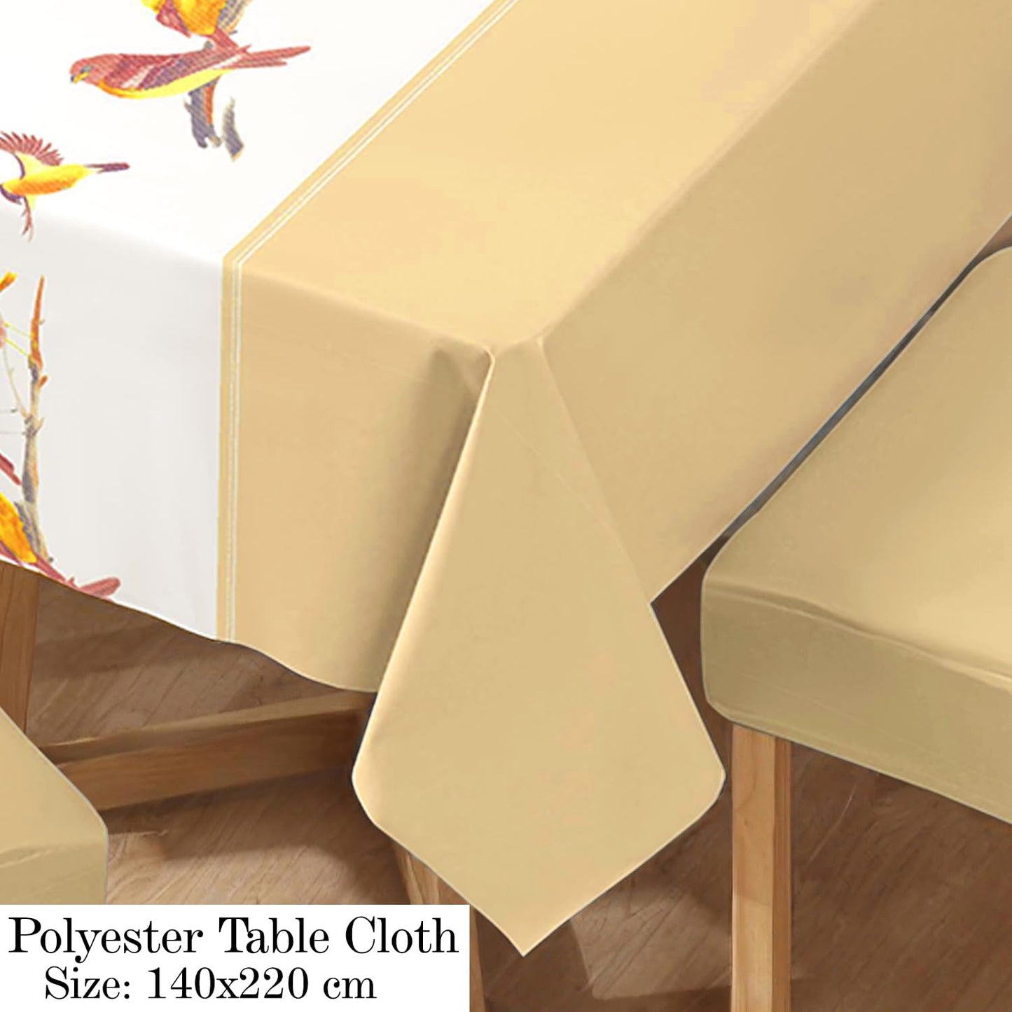 Polyester Dining Chair Covers Set of 4/6 with Matching Tablecloth, Chirping Birds Beige