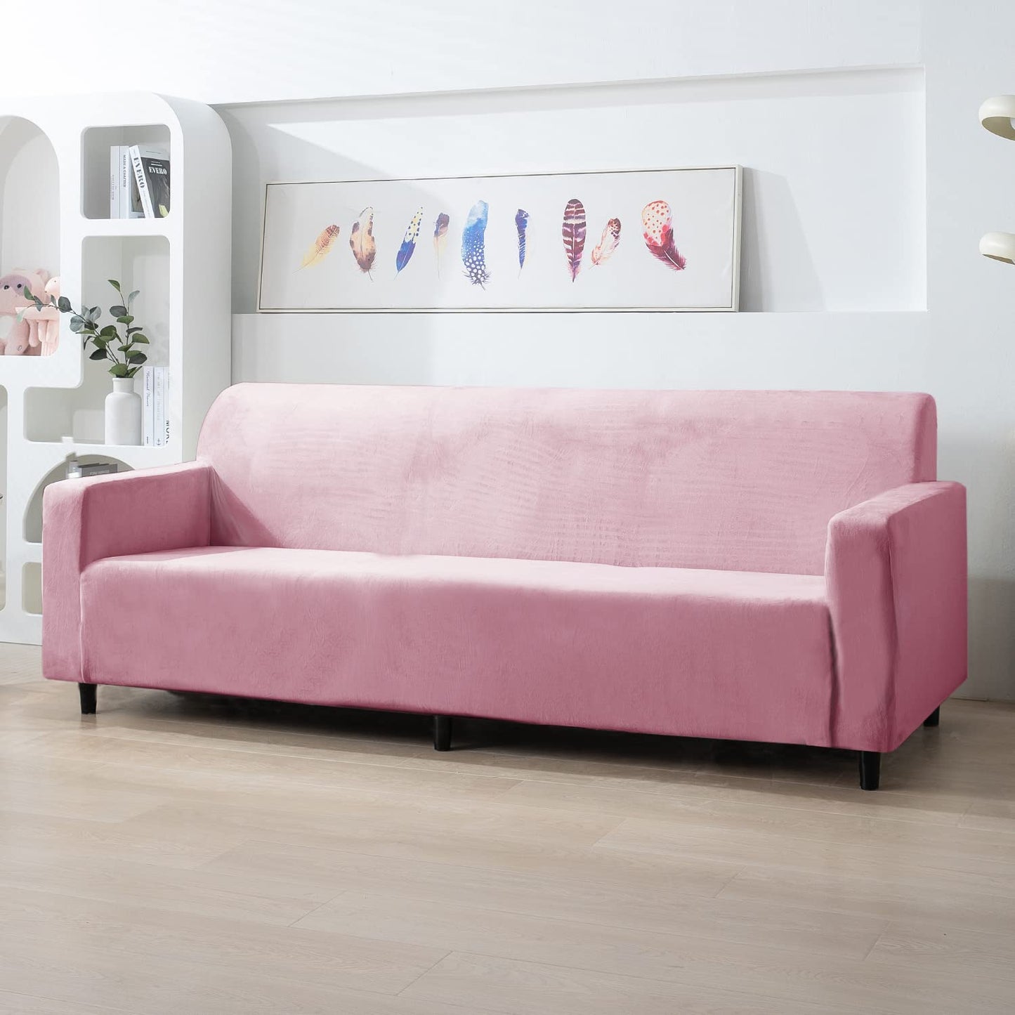 Pink 4 seater elastic velvet sofa cover