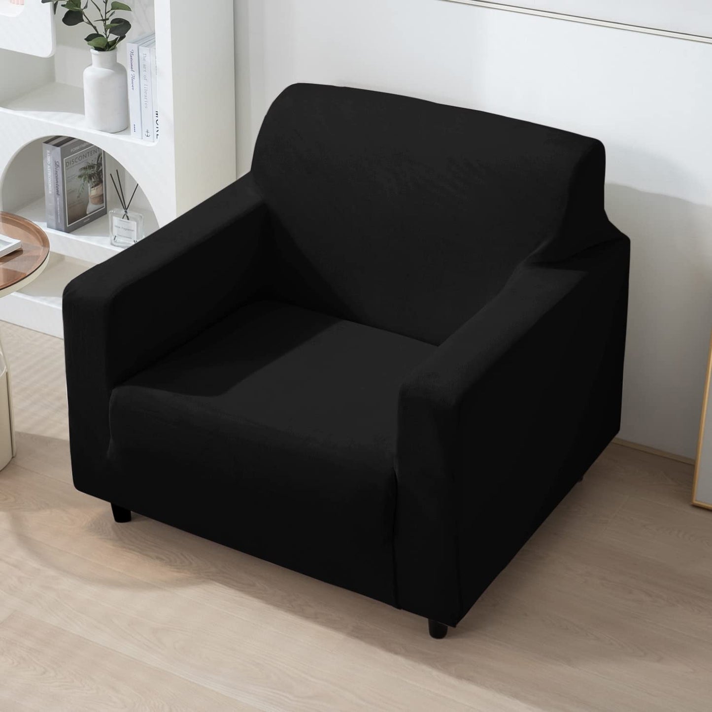 single seater Black elastic stretchable velvet sofa cover