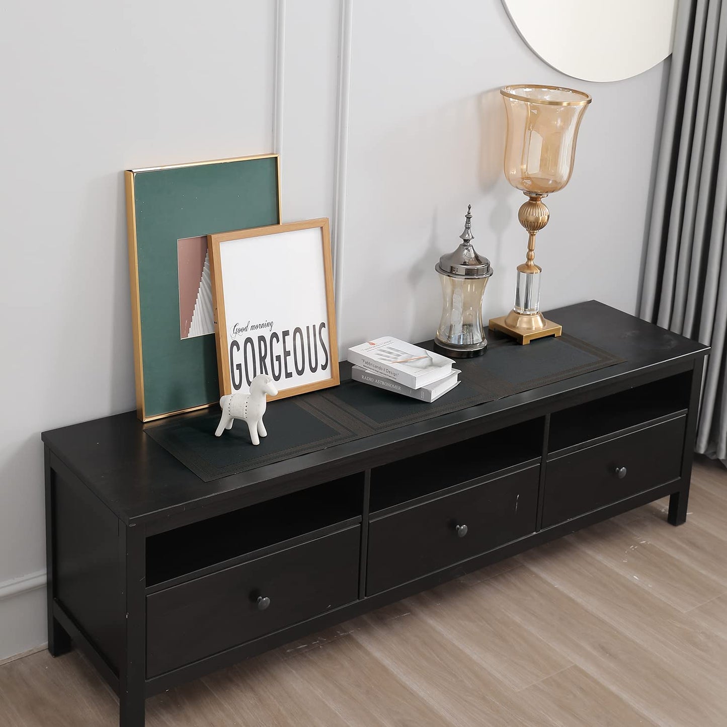 PVC Table Runner for Dinner and Coffee Table, Charcoal Black