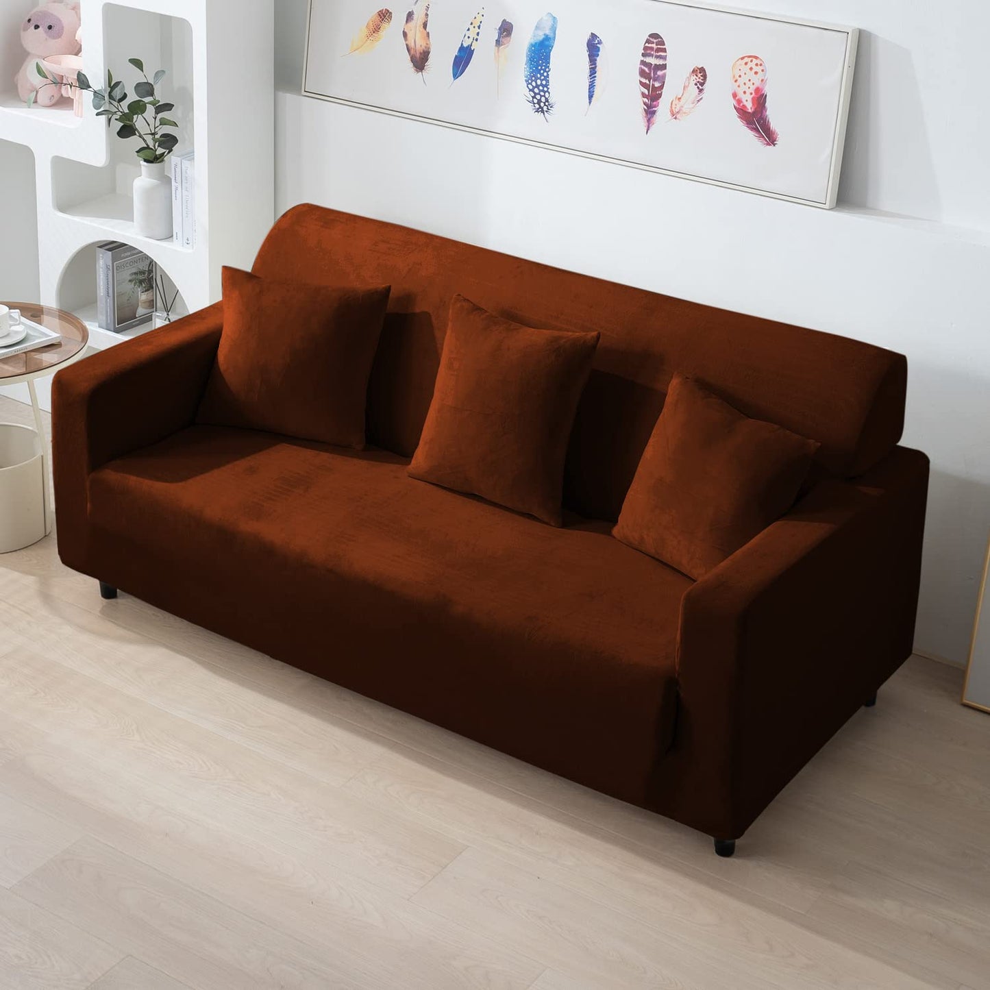 3 seater Rustic Brown elastic velvet sofa covers