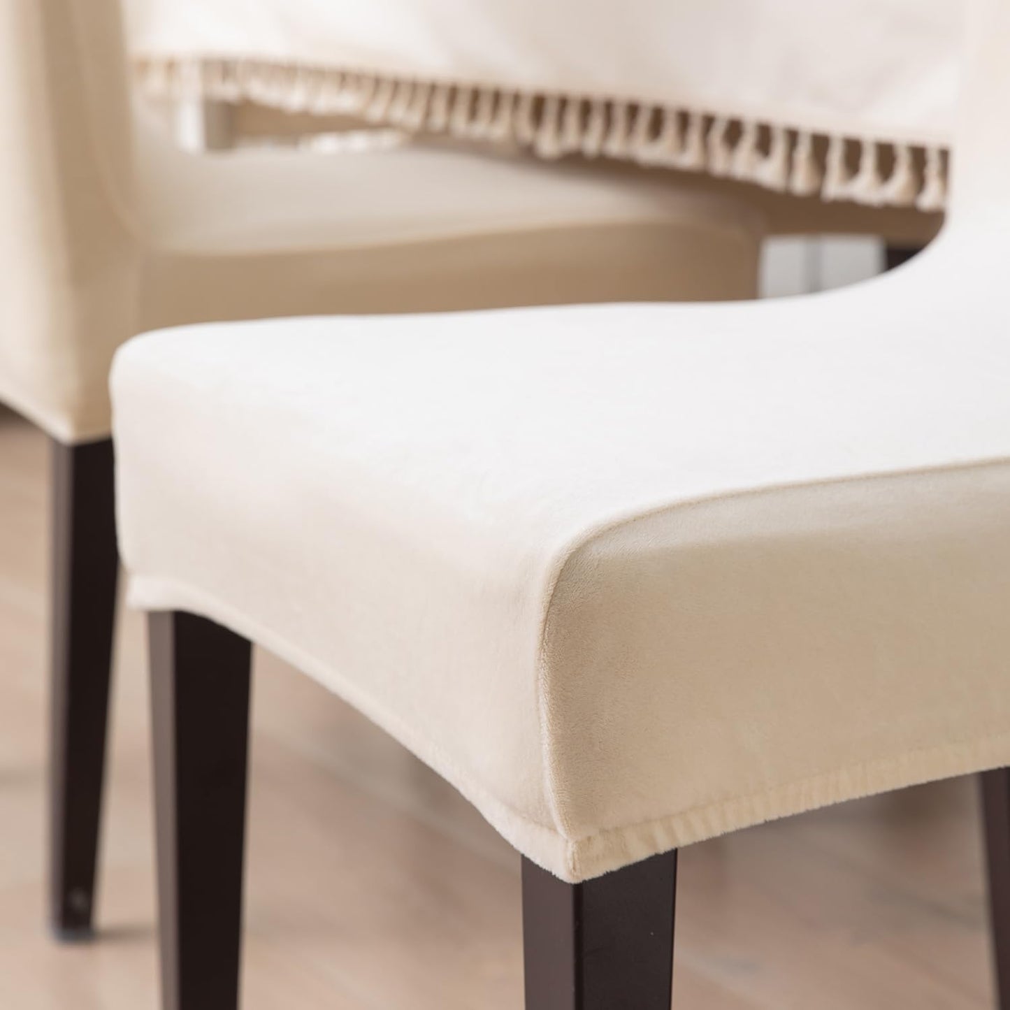 Elastic Stretchable Premium Velvet Dining Chair Cover, Beige