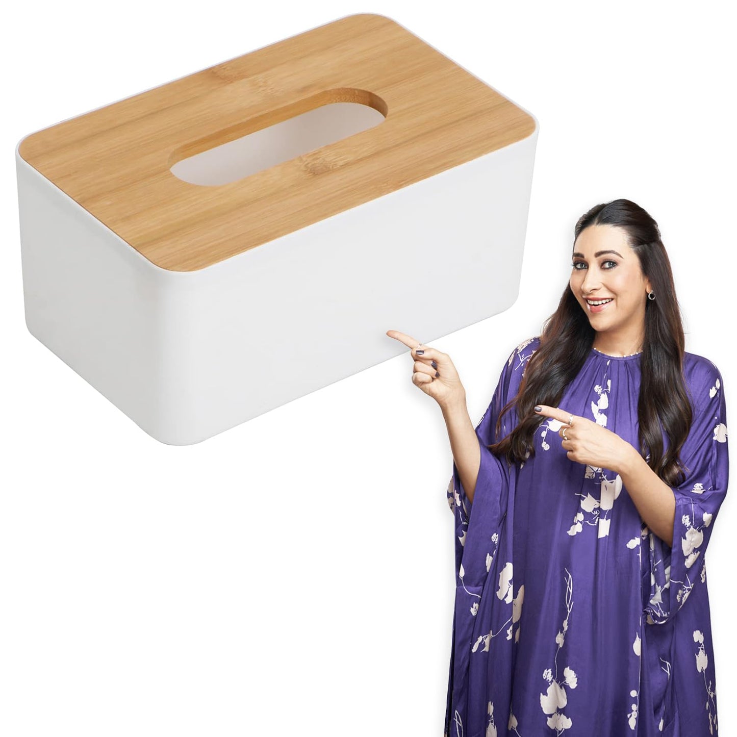 Bamboo Cover Plastic Tissue Box Holder, Tissue Paper Holder Box Case, Tissue Holder Dispenser Organizer for Car Decor Home, 21x12.5x9.5 cm