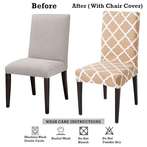 Before and after using stretchable dining chair covers for dining chairs