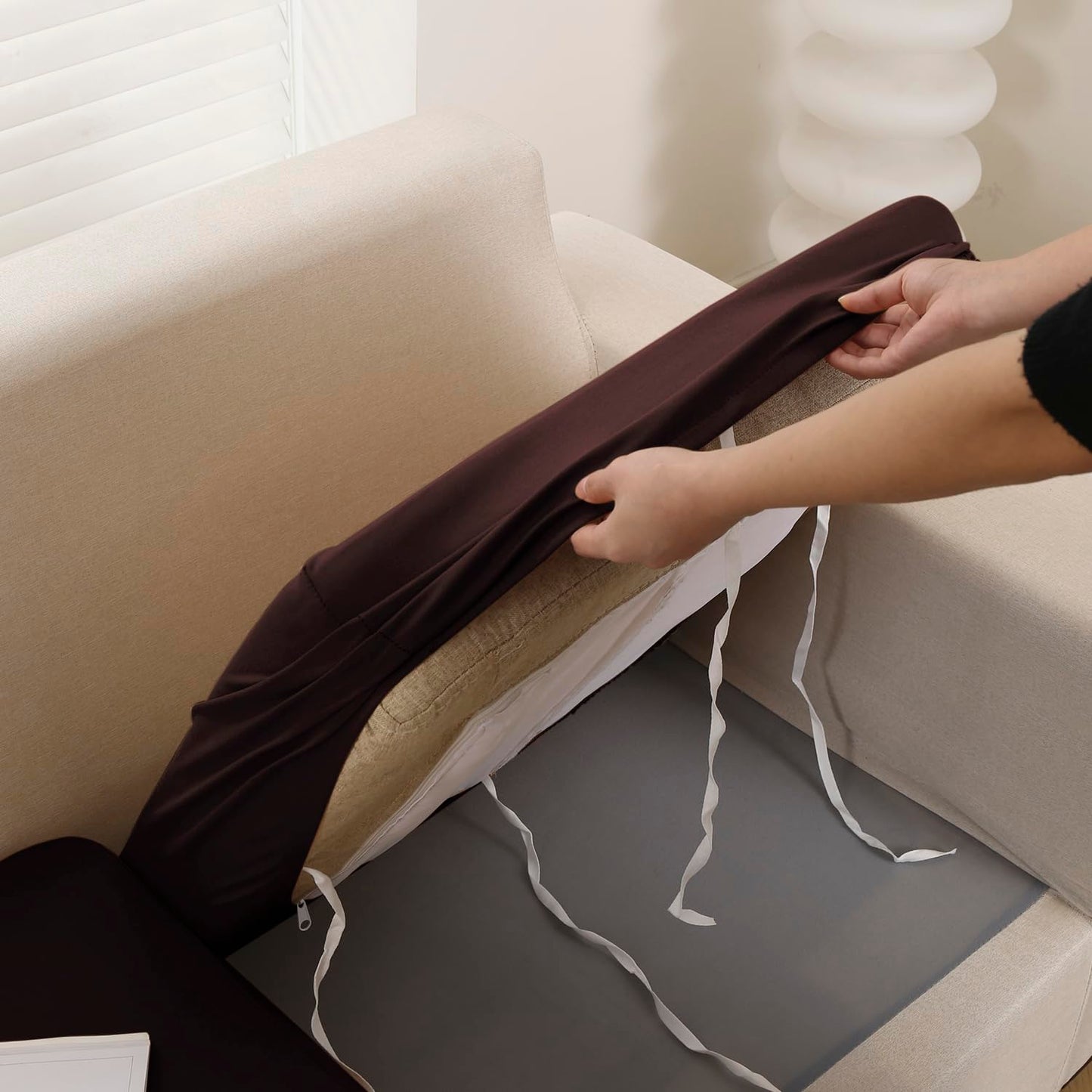 100% Waterproof Stretchable Seat Couch Cushion Cover for 1/2/3 Seater, Brown