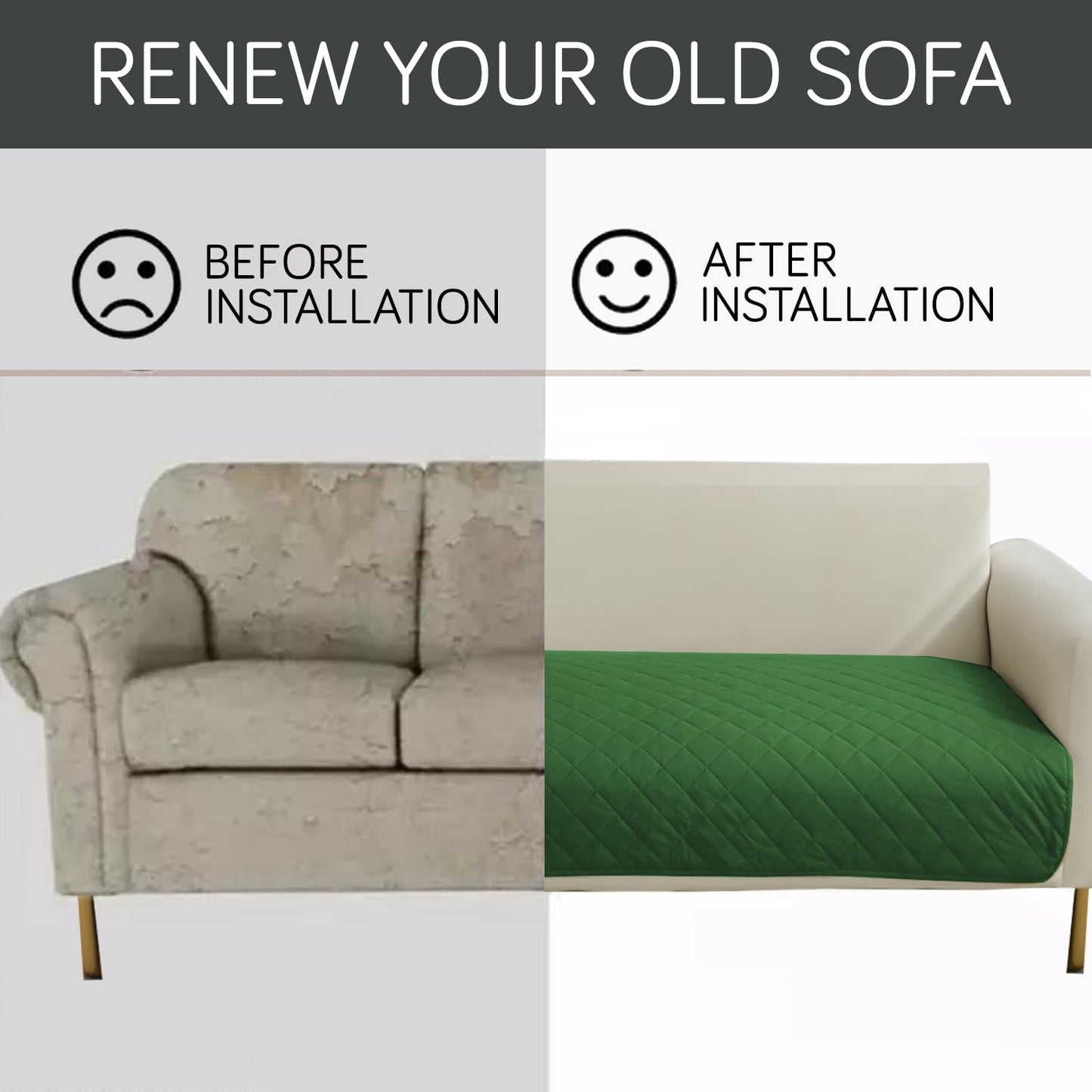 Waterproof Anti-Slip Quick Dry Sofa Seat Mat for 1/2/3 Seater, Green