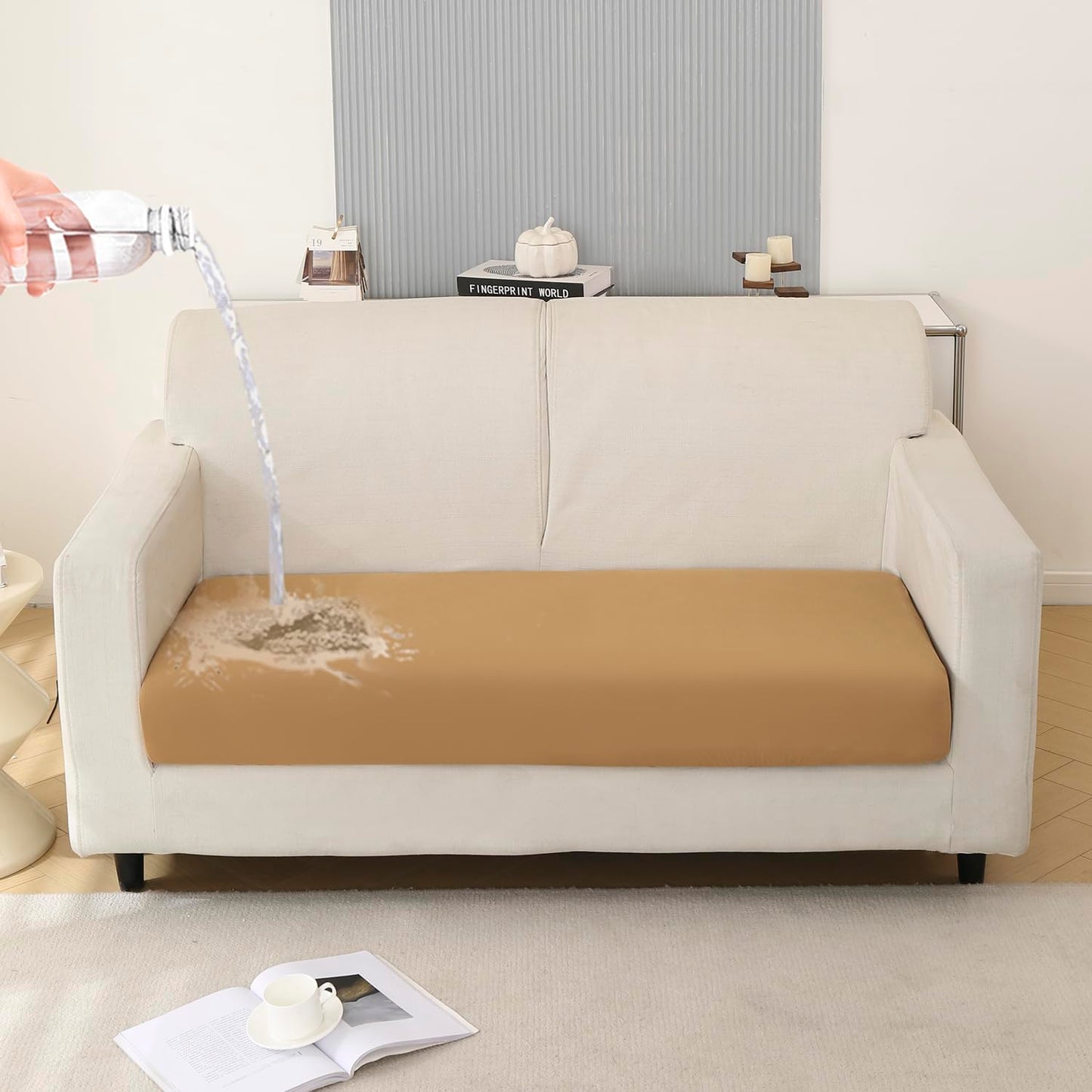 100% Waterproof Stretchable Seat Couch Cushion Cover for 1/2/3 Seater, Camel