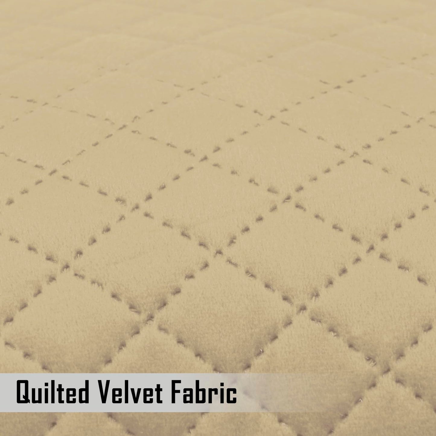 Quilted Velvet Sofa Cushion Cover Pack of 2, Natural Beige