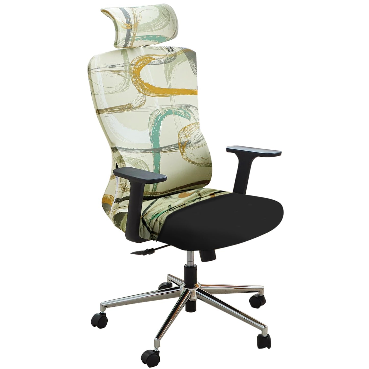 Office Chair Cover with Headrest and Elastic Chair Covers, Parchement Beige Abstract Art