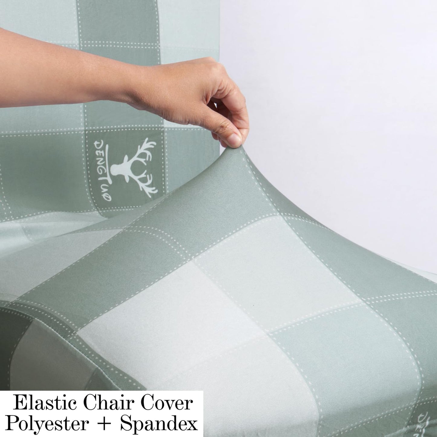 Polyester Dining Chair Covers Set of 4/6 with Matching Tablecloth, Checks Grey
