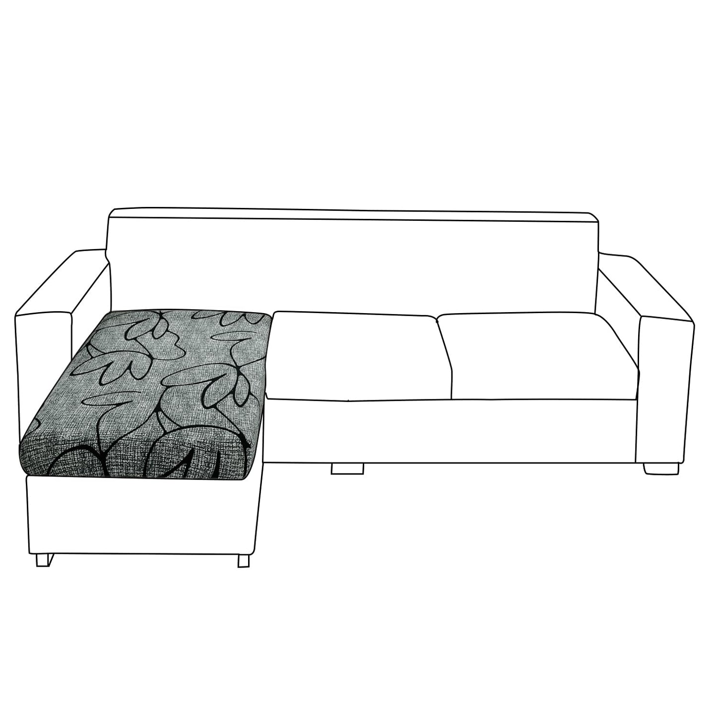 140 GSM Stretchable Printed Elastic Sofa Cushion Seat Cover for 1 /2 /3 Seaters / Pieces for Sofa, Intense Grey Abstract Floral