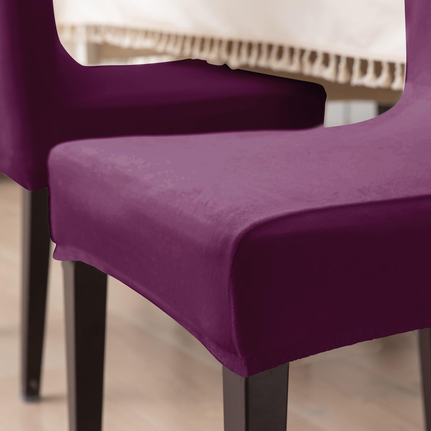 Elastic Stretchable Premium Velvet Dining Chair Cover, Purple
