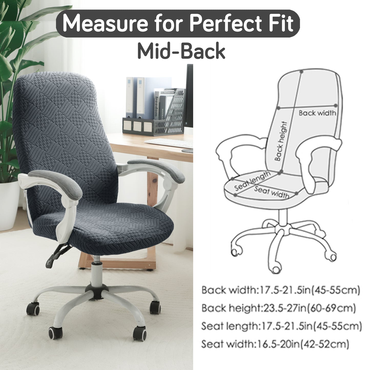Office Chair Cover for Desk Chair (Mid-Back) – 170 GSM Stretch Jacquard – Washable, Durable & Anti-Slip – Fits Mid-Back Office Chairs, Dark Grey
