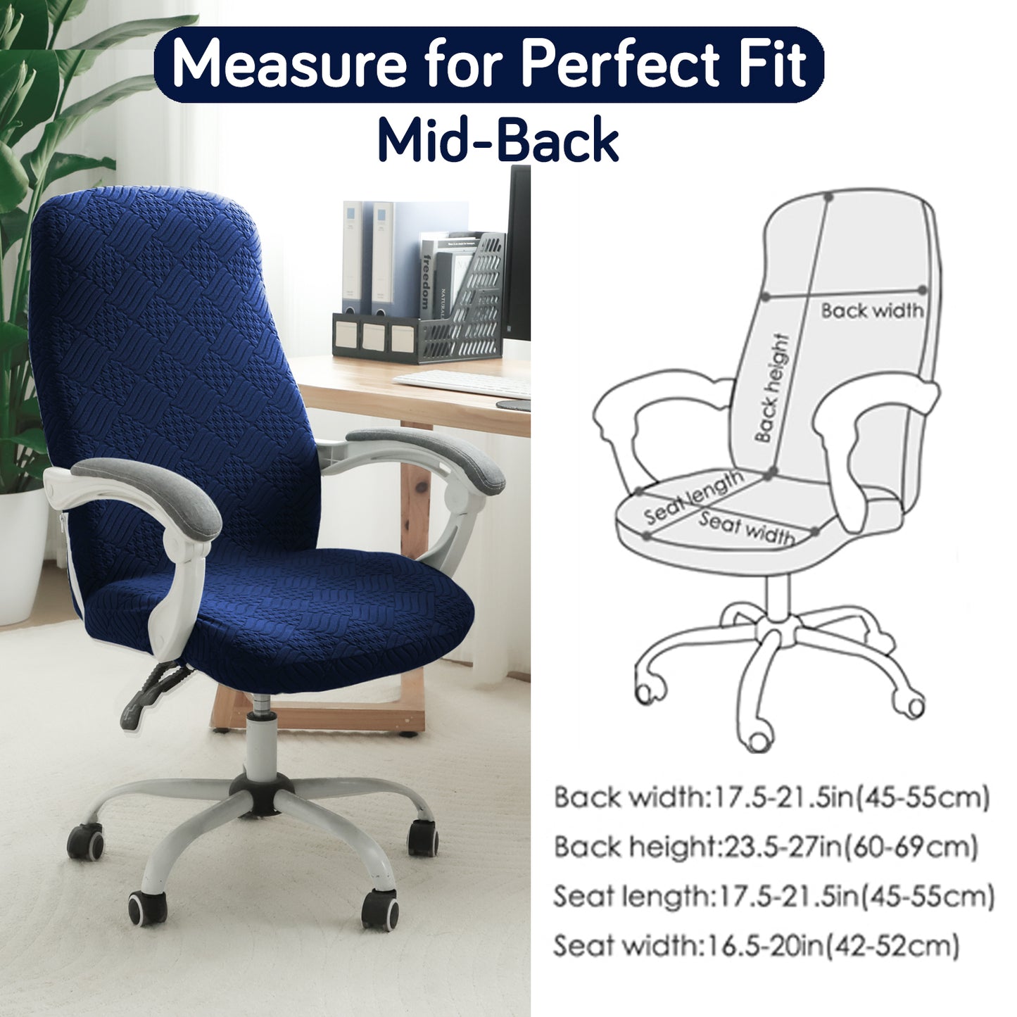 Office Chair Cover for Desk Chair (Mid-Back) – 170 GSM Stretch Jacquard – Washable, Durable & Anti-Slip – Fits Mid-Back Office Chairs, Navy Blue