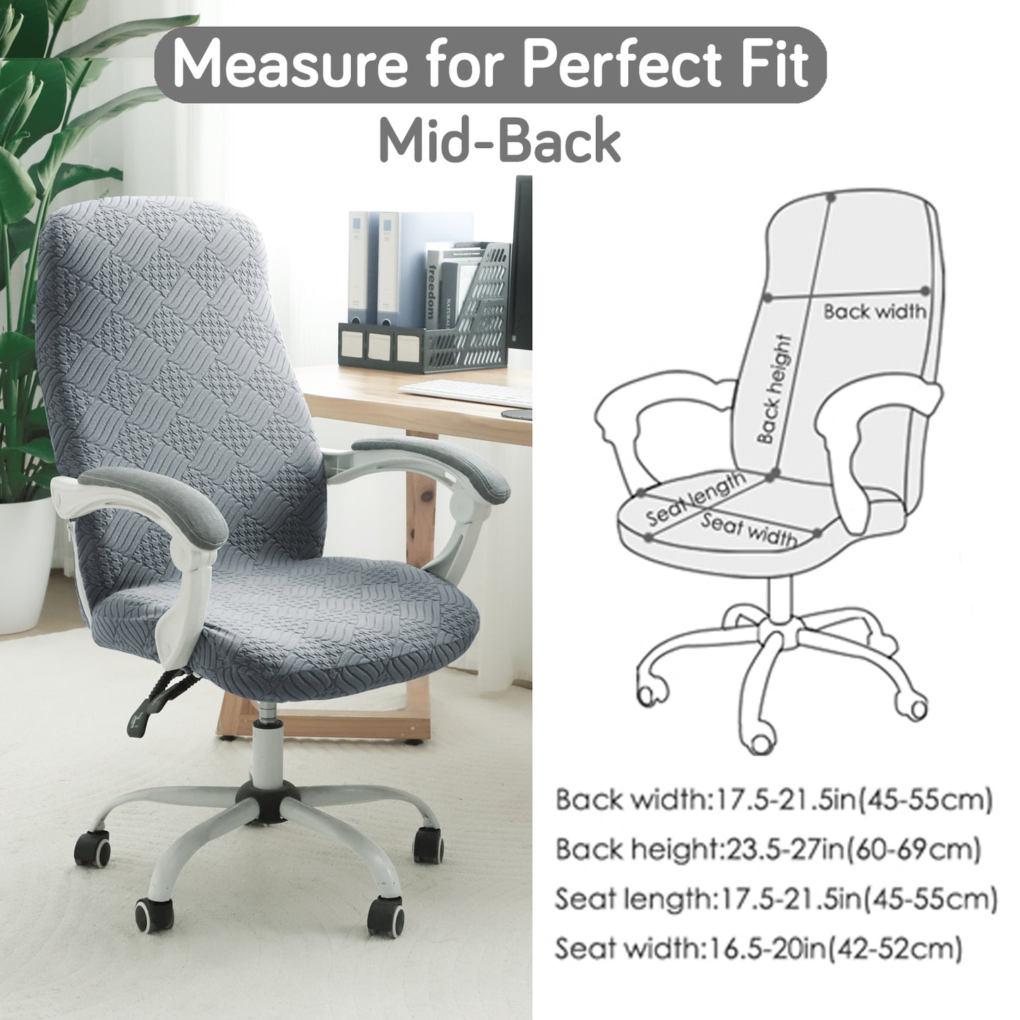 Office Chair Cover for Desk Chair (Mid-Back) – 170 GSM Stretch Jacquard – Washable, Durable & Anti-Slip – Fits Mid-Back Office Chairs, Light Grey