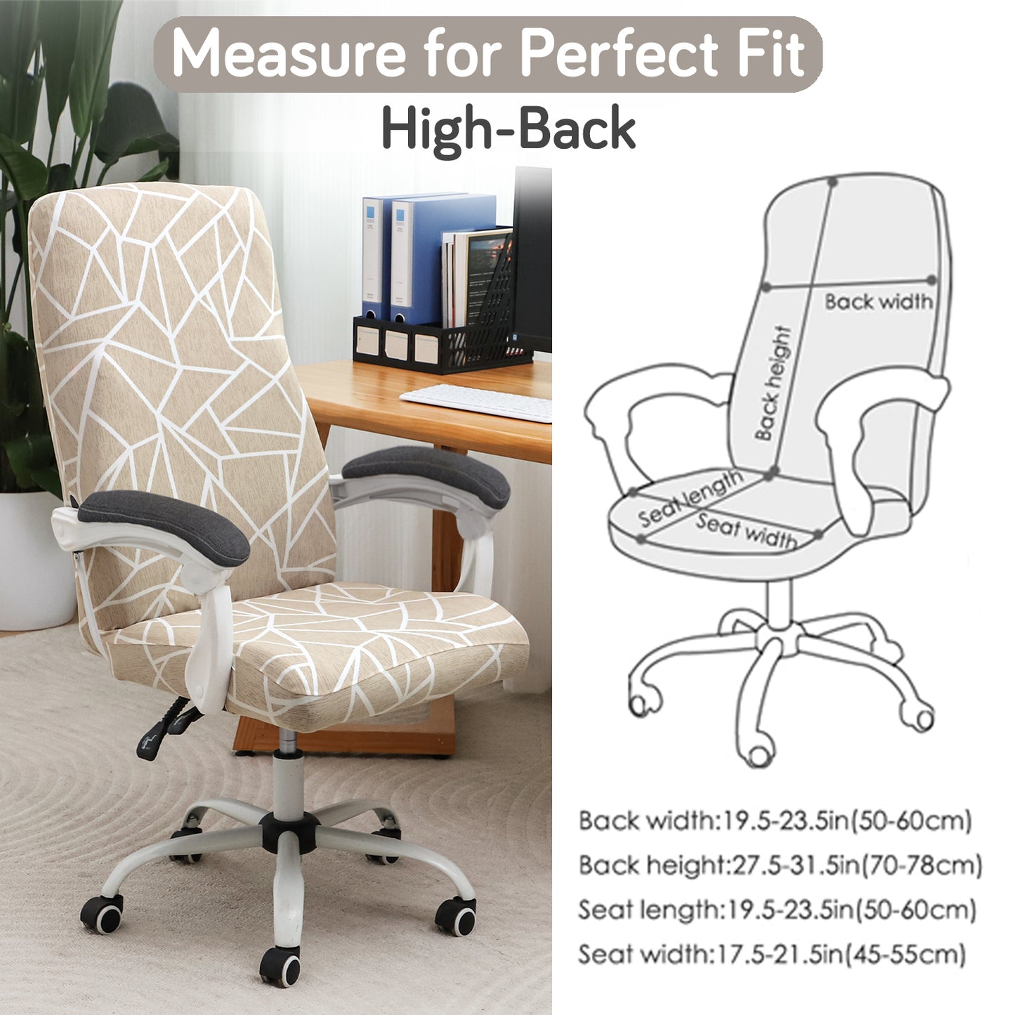 Printed Office Chair Cover for Executive Chair (High-Back) – 140 GSM Stretchable Fabric – Washable & Anti-Slip – Fits Big & Tall Office Chairs, Beige Abstract Geometry
