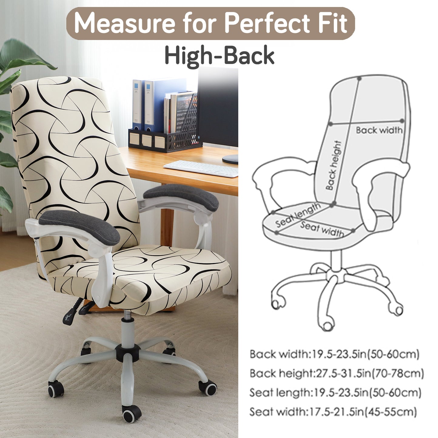 Printed Office Chair Cover for Executive Chair (High-Back) – 140 GSM Stretchable Fabric – Washable & Anti-Slip – Fits Big & Tall Office Chairs, Natural Beige Abstract Art