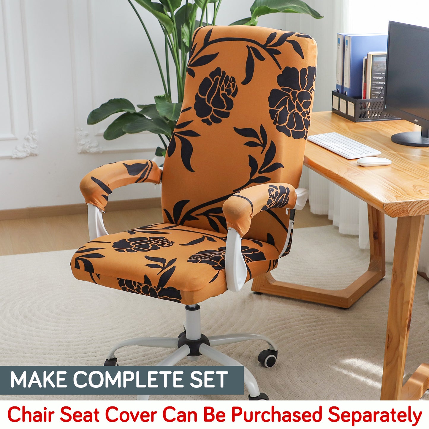 140gsm Printed Armrest Covers for Office Chair (Zipper Style), 1 Pair, Copper Brown Floral