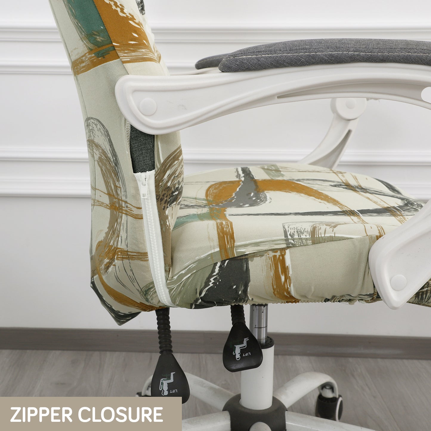 Printed Office Chair Cover for Desk Chair (Mid-Back) – 140 GSM Stretch Fabric – Durable & Anti-Slip – Fits Mid-Back Office Chairs, Parchement Beige Abstract Art - Medium