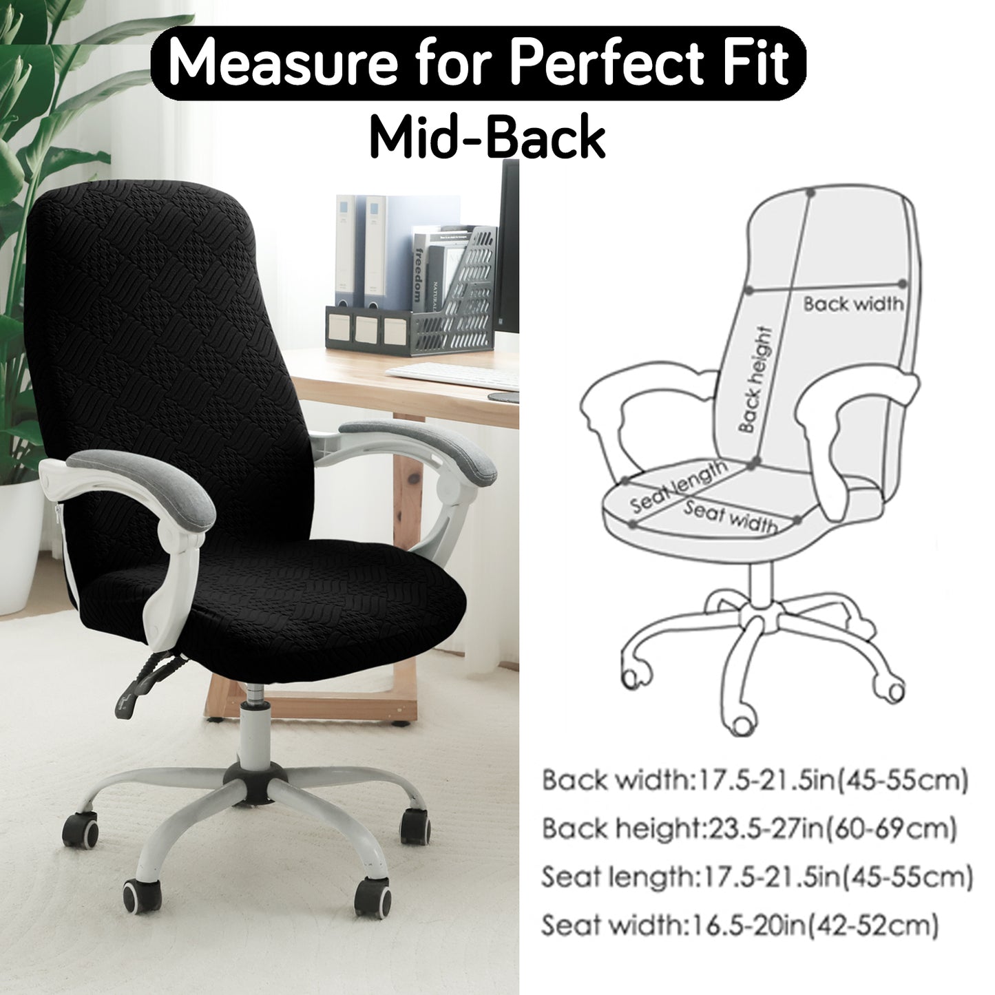 Office Chair Cover for Desk Chair (Mid-Back) – 170 GSM Stretch Jacquard – Washable, Durable & Anti-Slip – Fits Mid-Back Office Chairs, Black