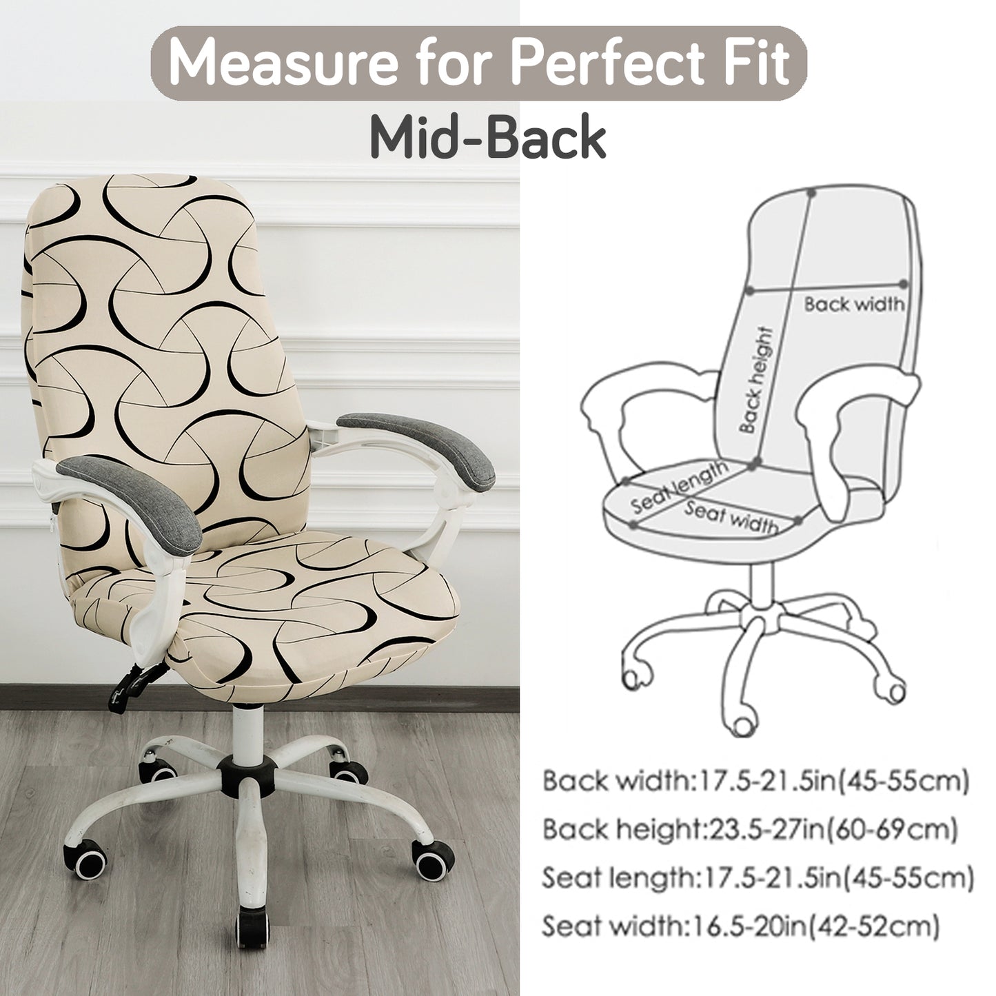 Printed Office Chair Cover for Desk Chair (Mid-Back) – 140 GSM Stretch Fabric – Washable, Durable & Anti-Slip – Fits Mid-Back Office Chairs, Natural Beige Abstract Art - Medium