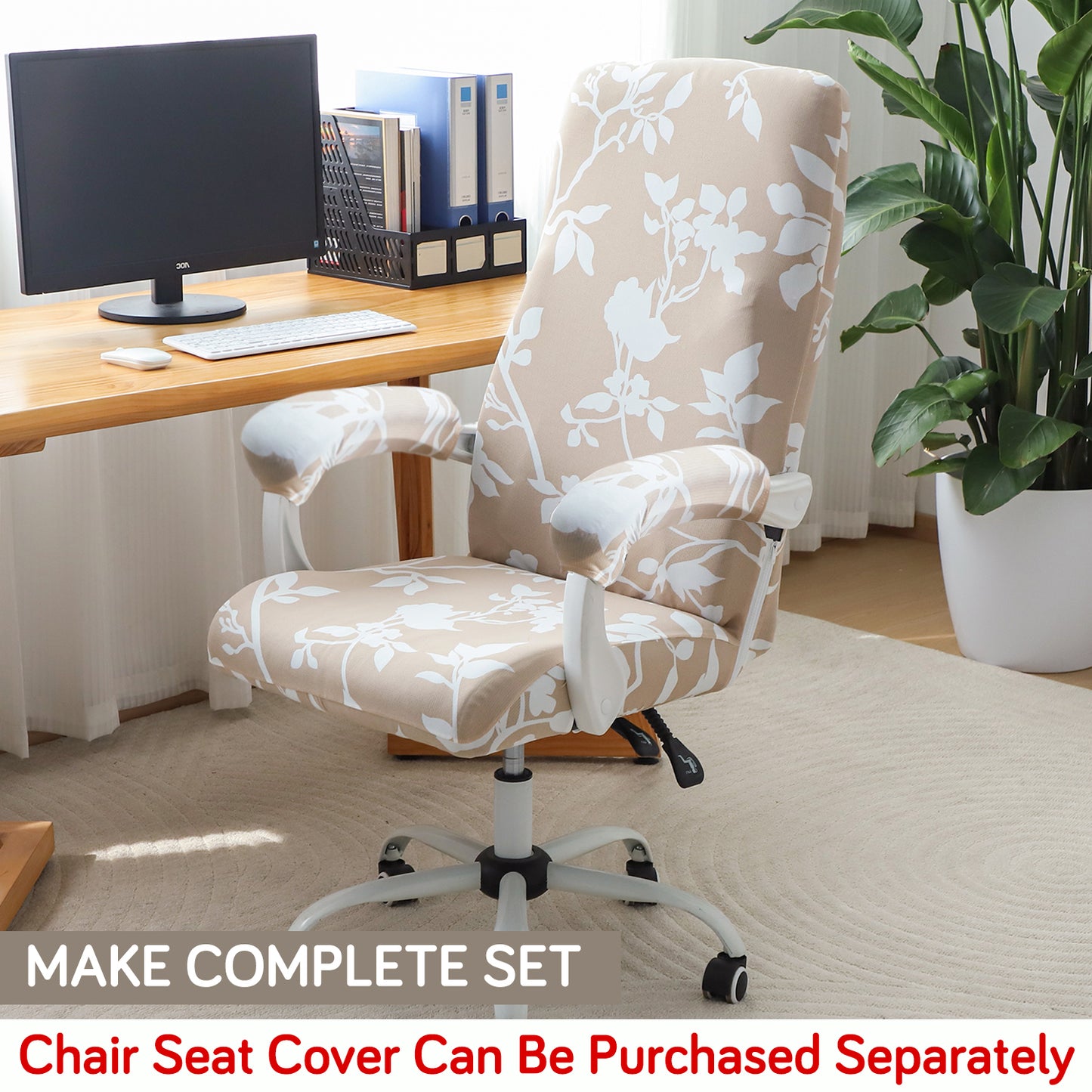 140gsm Printed Armrest Covers for Office Chair (Zipper Style), 1 Pair, Buff Brown Sillehoute Floral