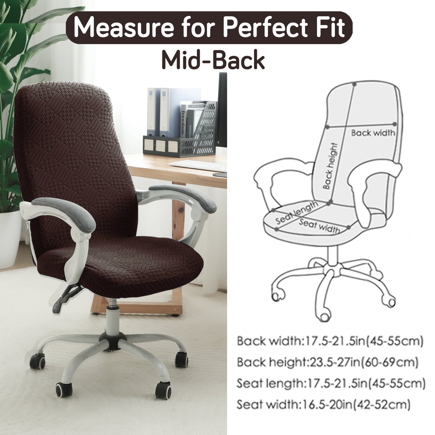 Office Chair Cover for Desk Chair (Mid-Back) – 170 GSM Stretch Jacquard – Washable, Durable & Anti-Slip – Fits Mid-Back Office Chairs, Brown