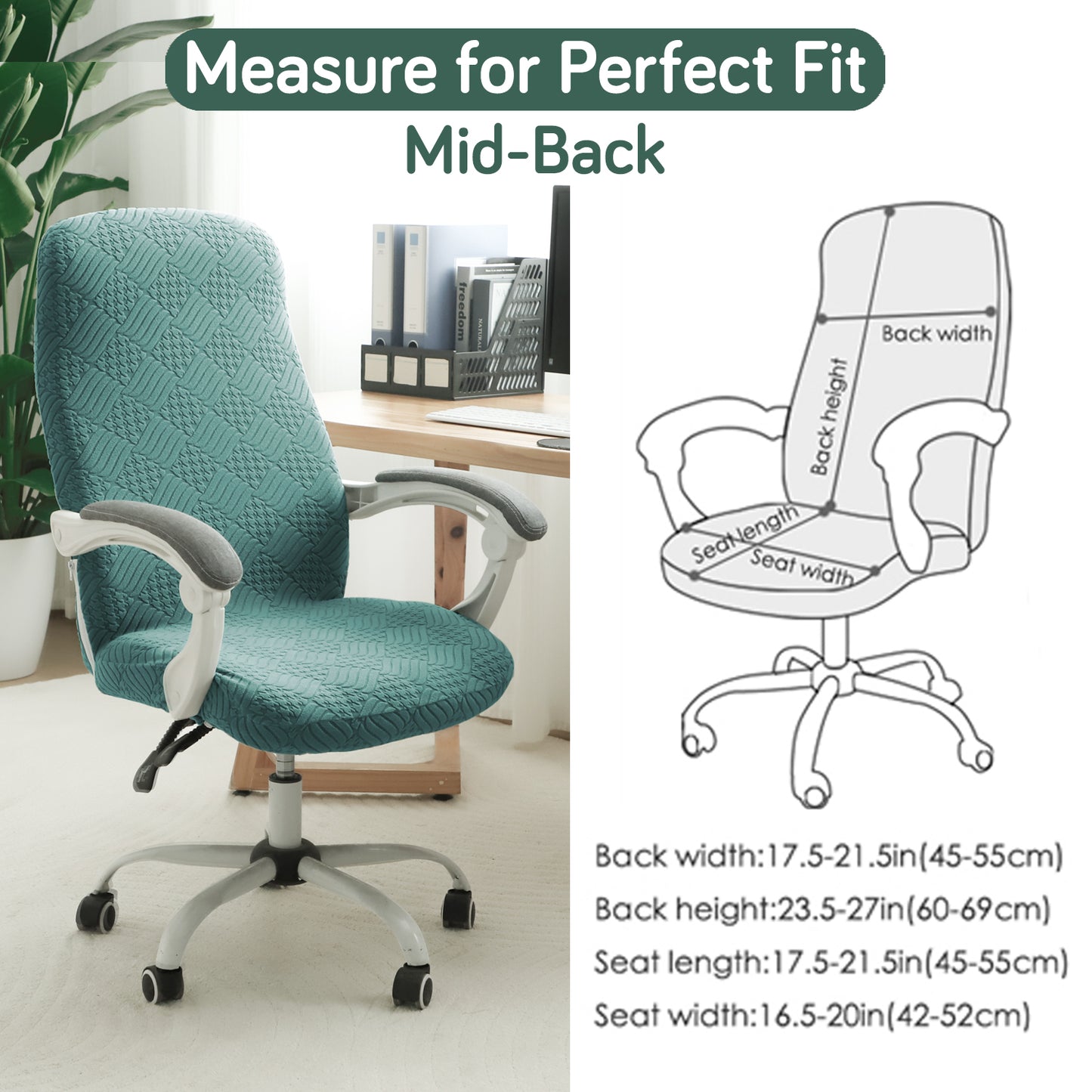 Office Chair Cover for Desk Chair (Mid-Back) – 170 GSM Stretch Jacquard – Washable, Durable & Anti-Slip – Fits Mid-Back Office Chairs, Green