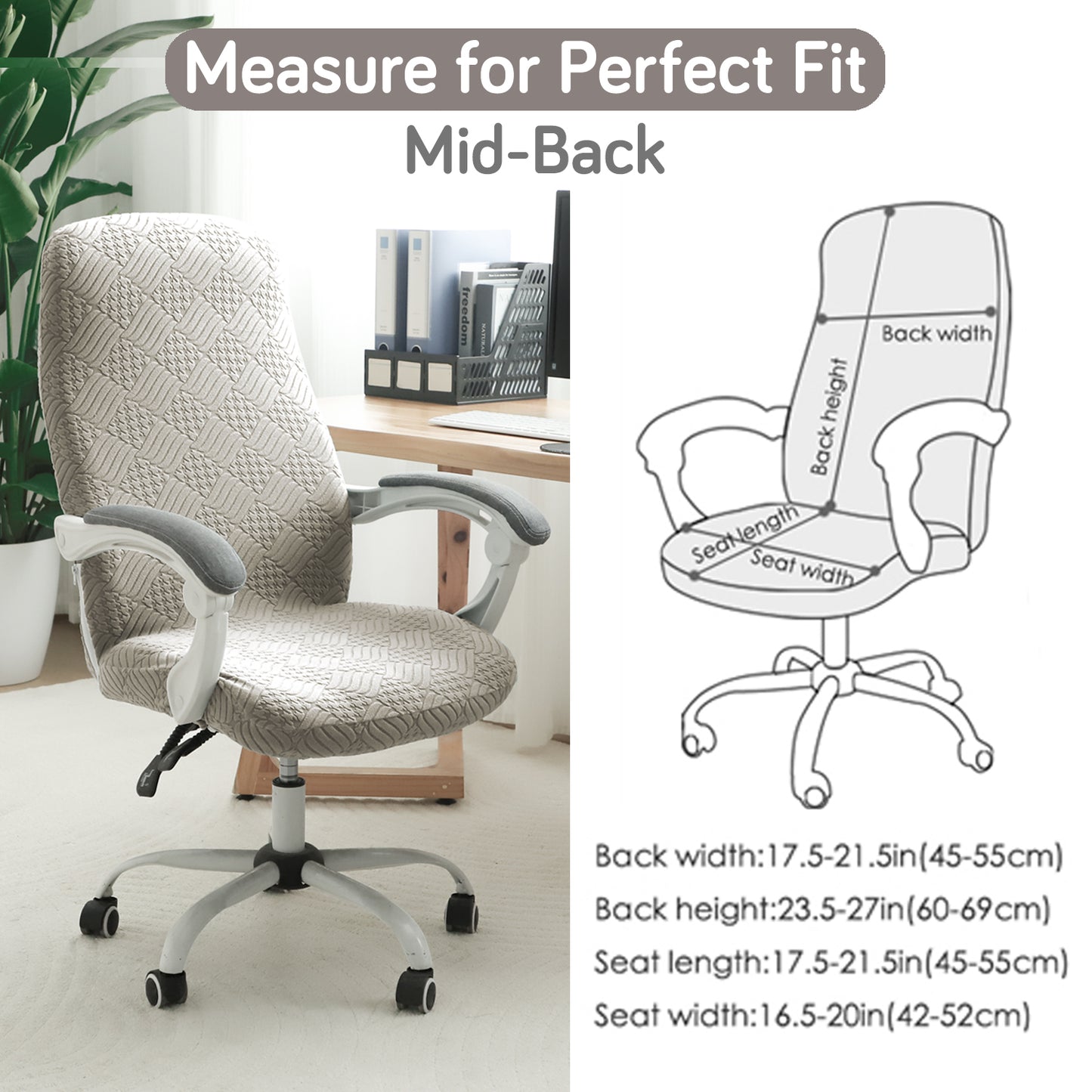 Office Chair Cover for Desk Chair (Mid-Back) – 170 GSM Stretch Jacquard – Washable, Durable & Anti-Slip – Fits Mid-Back Office Chairs, Taupe Brown
