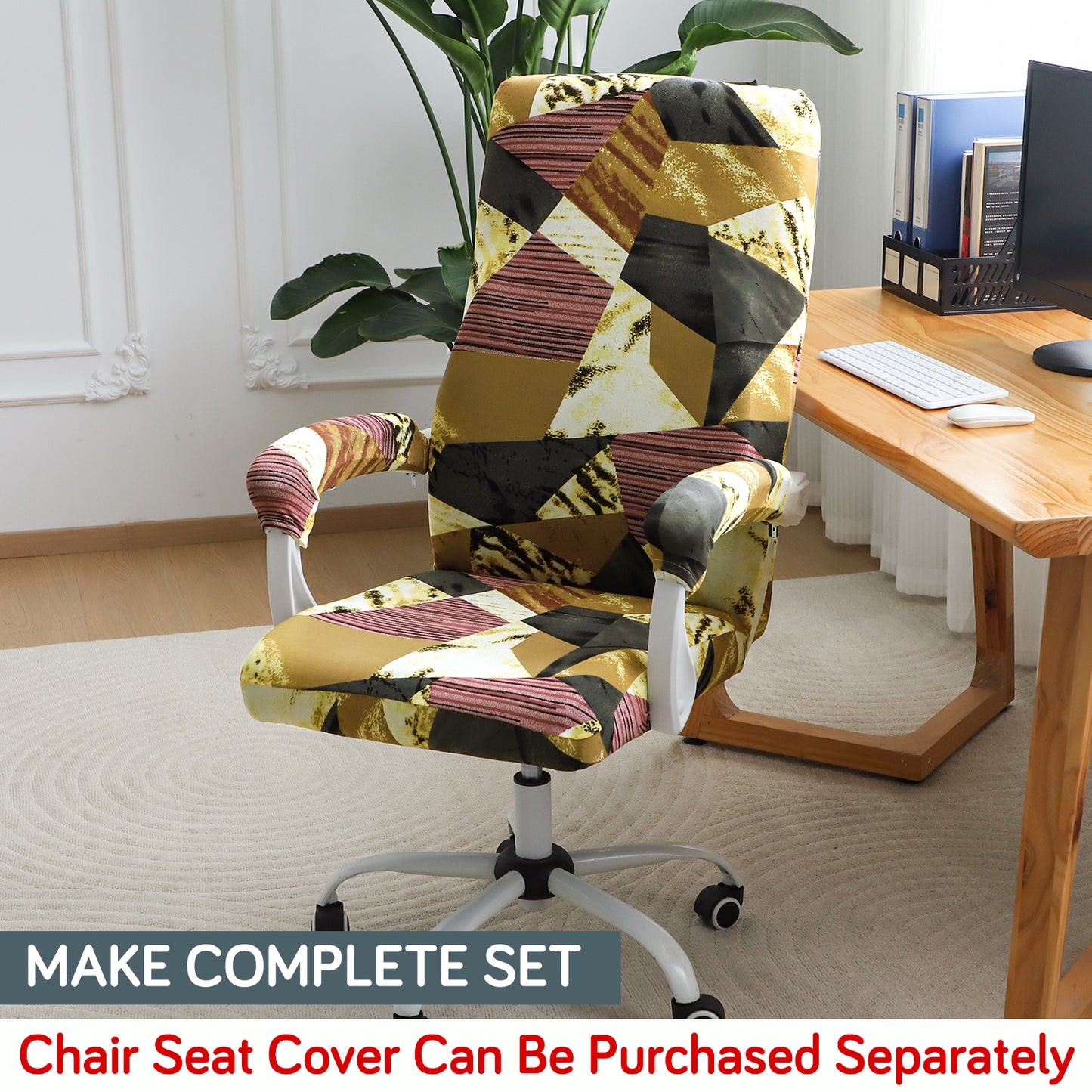140gsm Printed Armrest Covers for Office Chair (Zipper Style), 1 Pair, Wine Abstract Geometry
