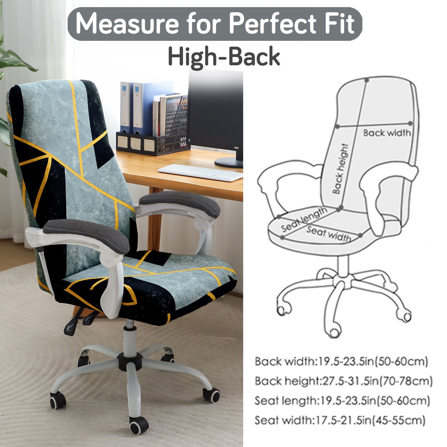 Printed Office Chair Cover for Executive Chair (High-Back) – 140 GSM Stretchable Fabric – Washable & Anti-Slip – Fits Big & Tall Office Chairs, Multicolor Abstract Geometry