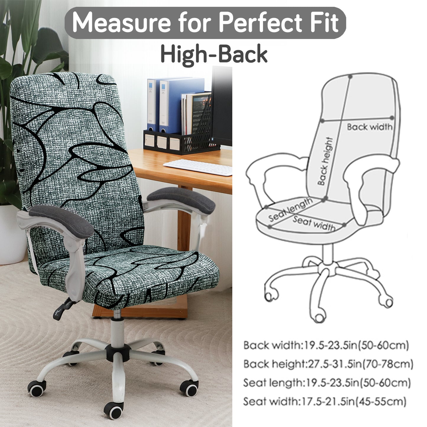 Printed Office Chair Cover for Executive Chair (High-Back) – 140 GSM Stretchable Fabric – Washable & Anti-Slip – Fits Big & Tall Office Chairs, Intense Grey Abstract Floral