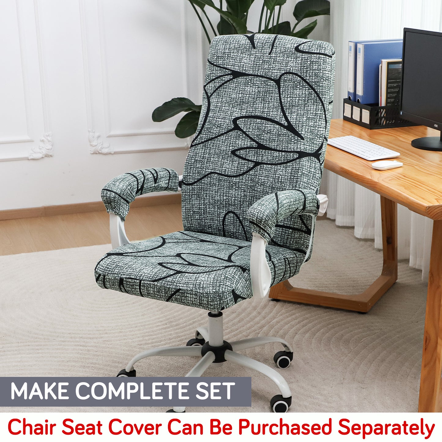 140gsm Printed Armrest Covers for Office Chair (Zipper Style), 1 Pair, Intense Grey Abstract Floral