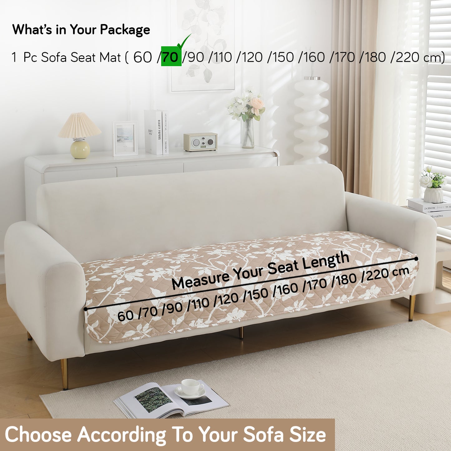 HOKIPO Water Repellent + Waterproof Quilted Sofa Mats, Buff Brown Sillehoute Floral