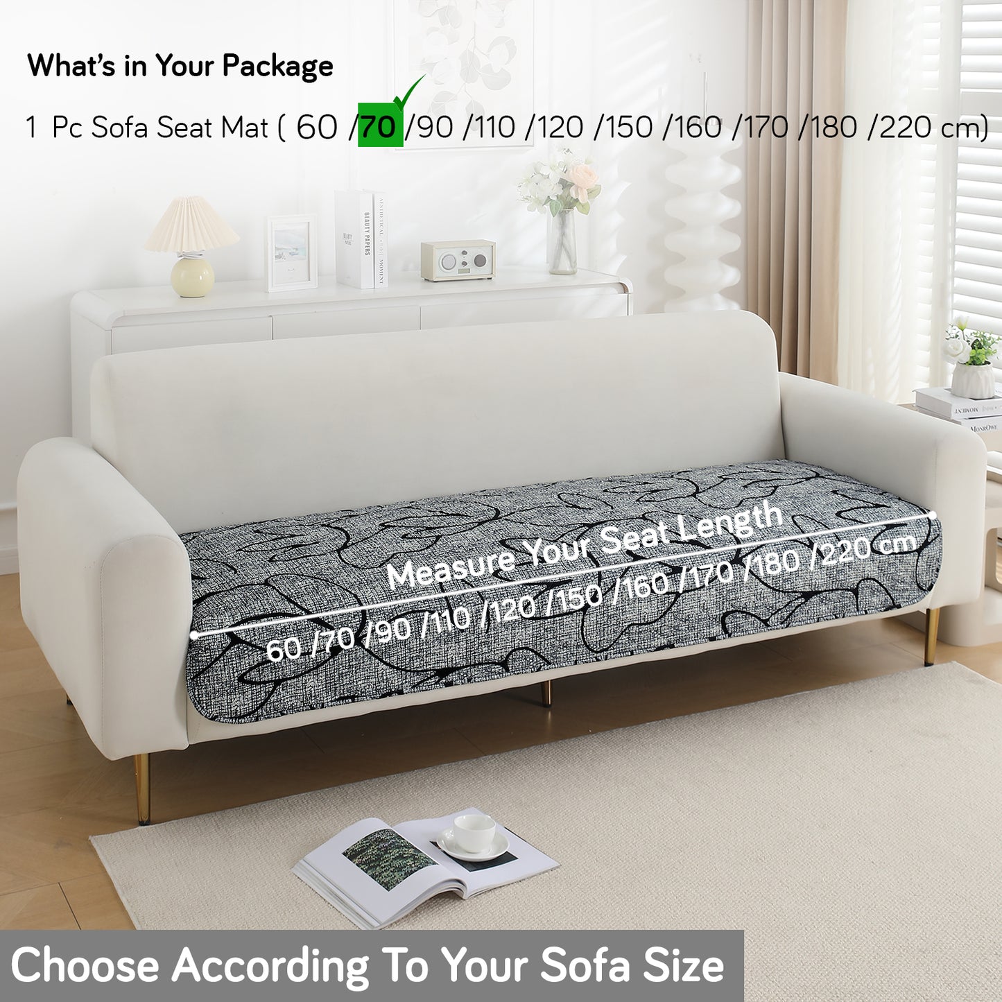 HOKIPO Water Repellent + Waterproof Quilted Sofa Mats, Intense Grey Abstract Floral
