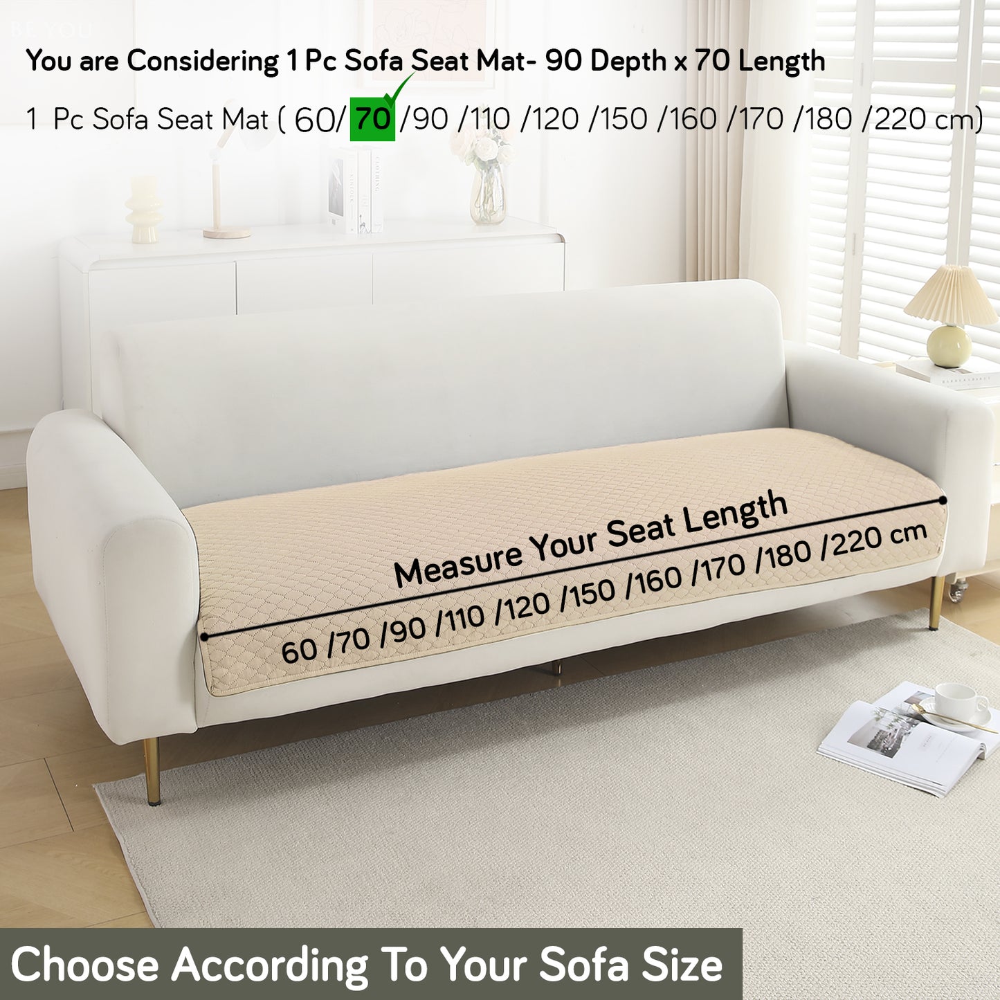 Polyester Quilted Sofa Cover Mats, Beige