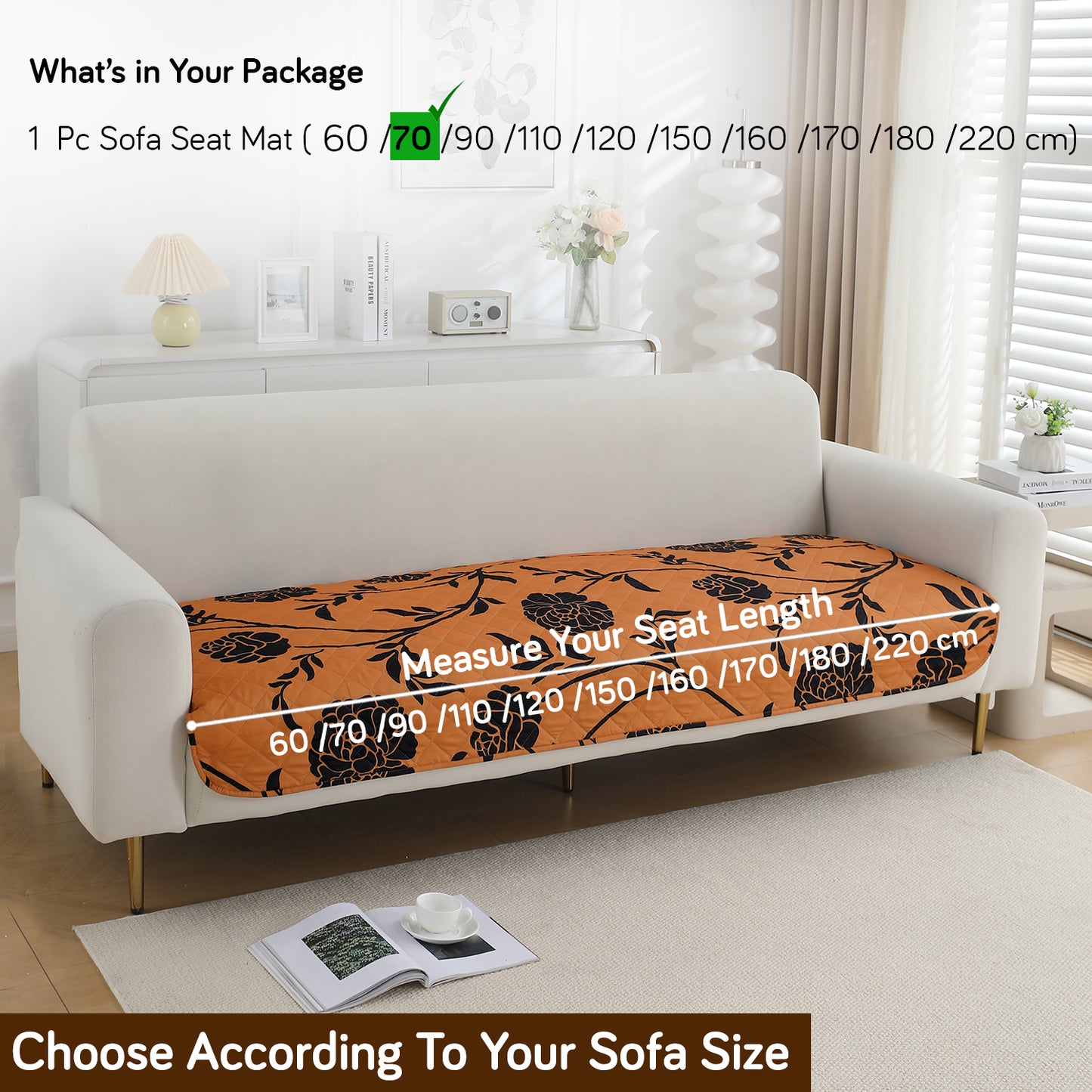 Water Repellent + Waterproof Quilted Sofa Mats, Copper Brown Floral