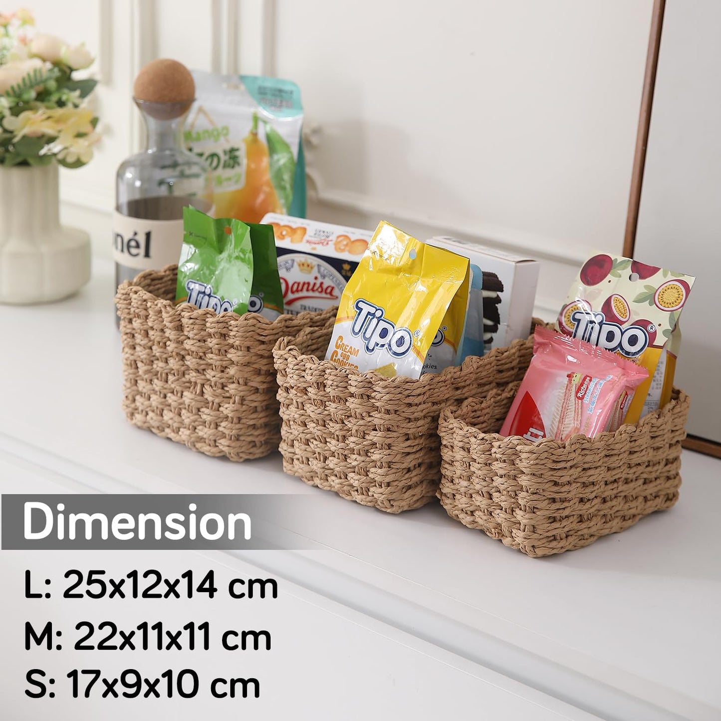 Eco-Friendly Paper Rope Storage Basket, Set of 2, Brown