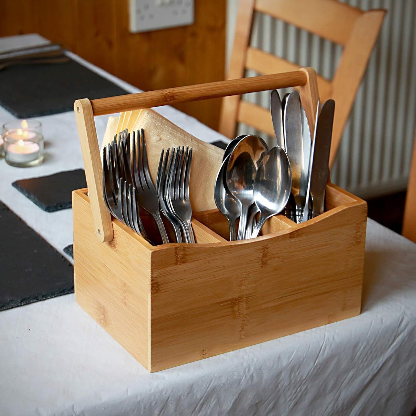 Wooden Cutlery Holder for Kitchen Dining Table Culery Stand Caddy