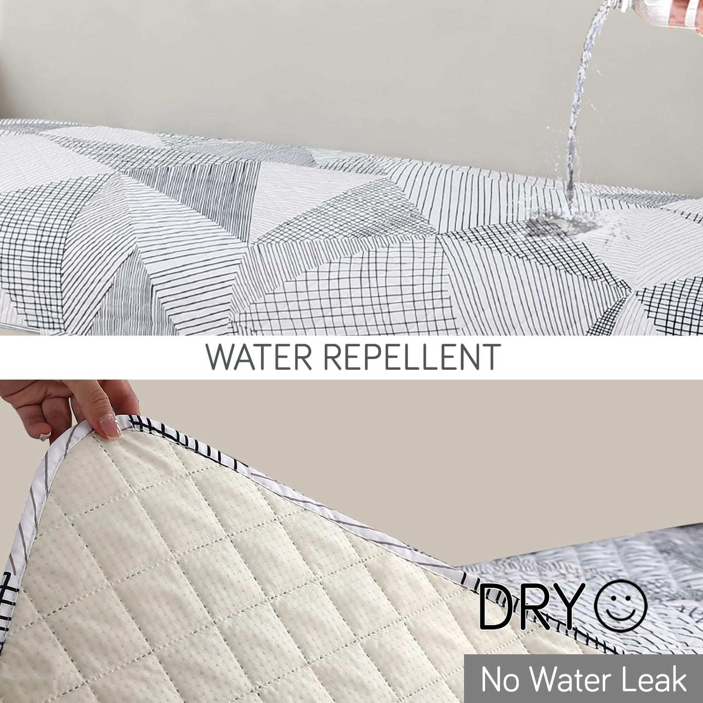 Waterproof Printed Quilted Quick Dry L Shape Sofa Seat Cover Mat, Snow White Black Geometry
