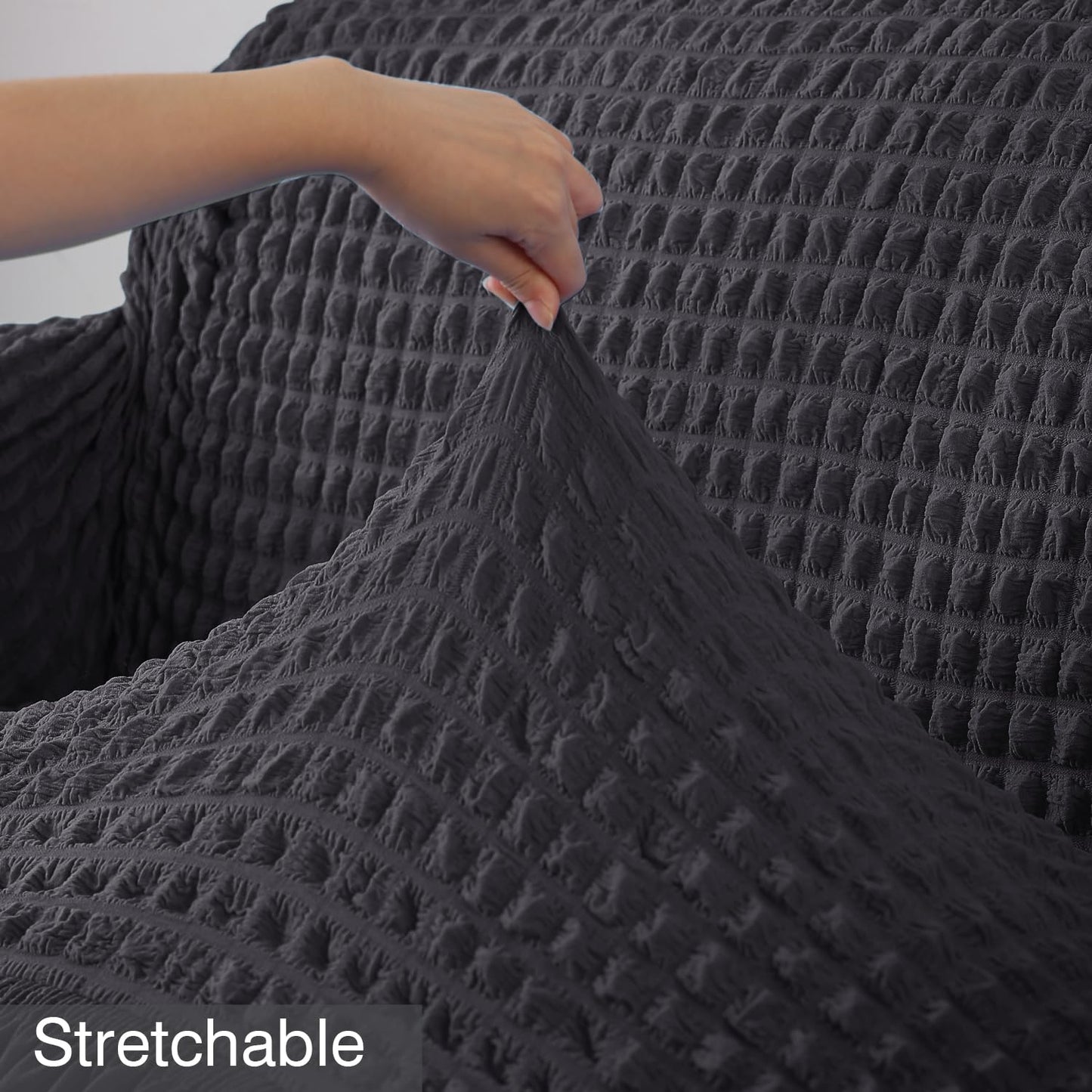 Anchor Grey Elastic stretchable Turkish Bubble frill sofa cover set