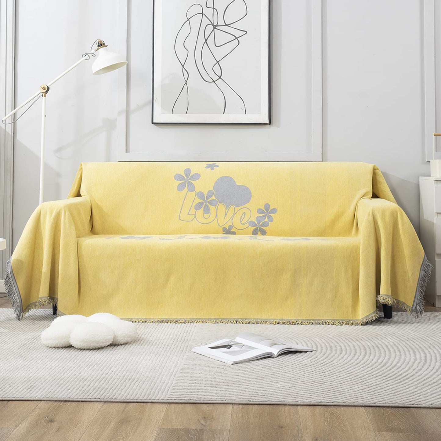 Yellow Nature Chenille Sofa Throw Blanket | 1/2/3 Seater Couch Throw
