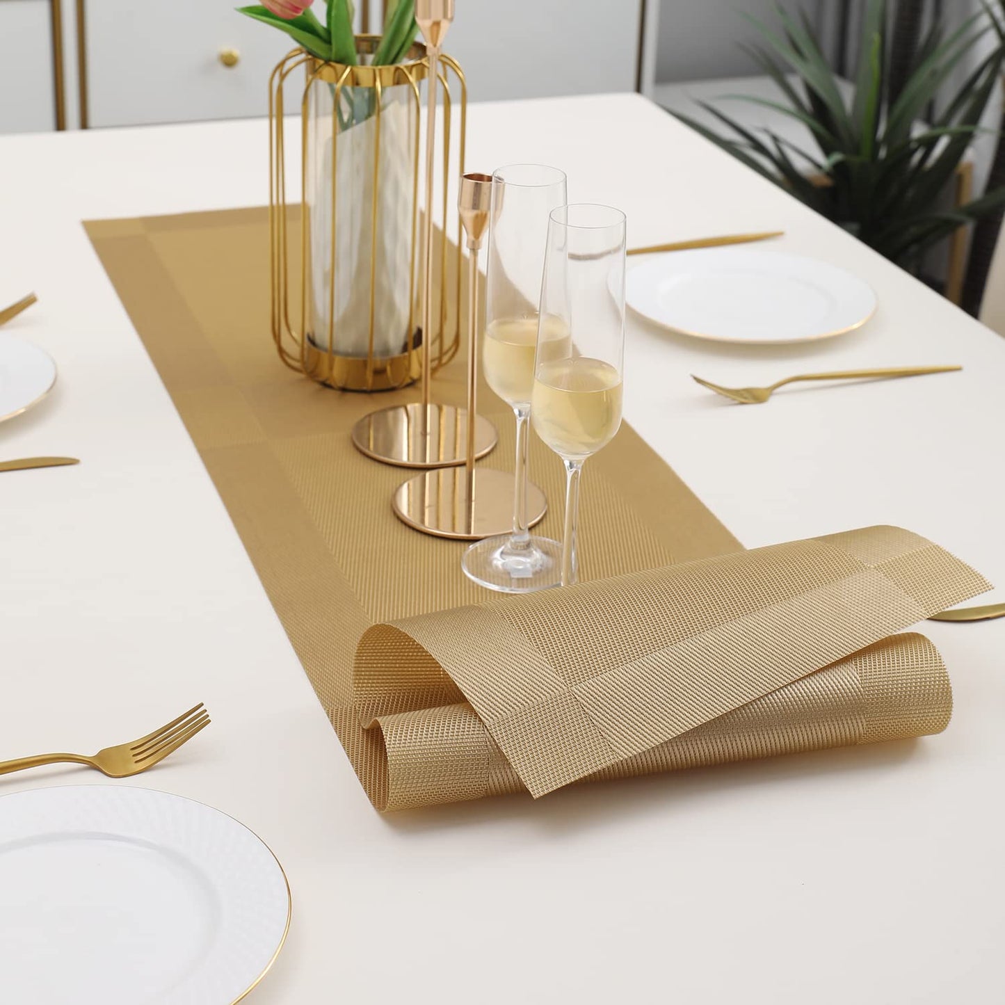 PVC Table Runner for Dinner and Coffee Table, Gold
