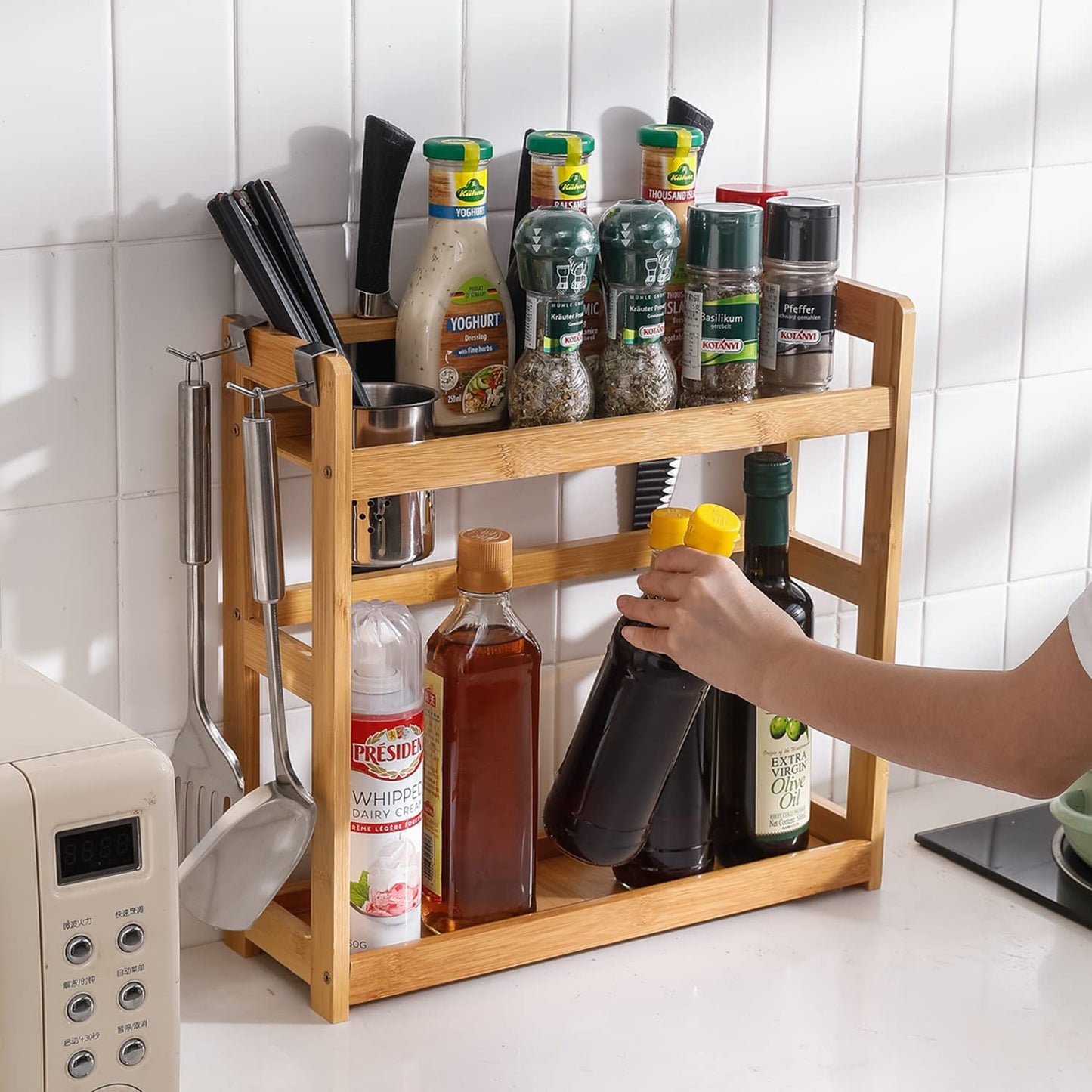 2 Tier Spice Rack Organizer for Kitchen Platform Counter Top Rack Storage Shelf Stand