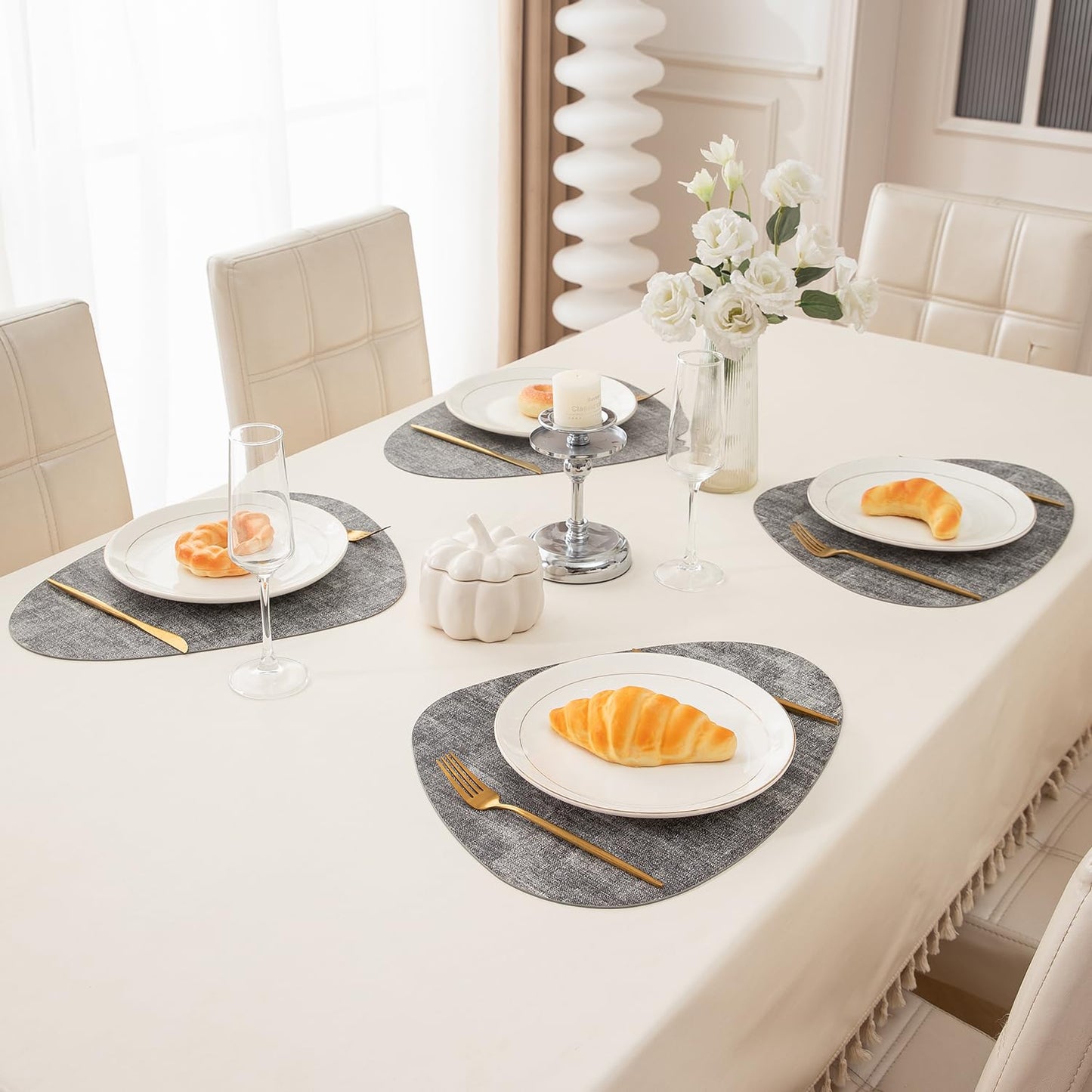 Premium Faux Leather Dining Table Mats, Grey