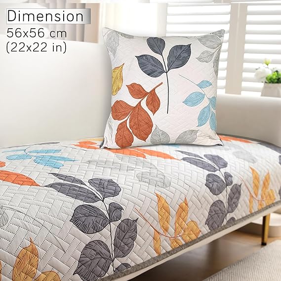 Quilted Sofa Cover with Pockets, Multicolor Leaves