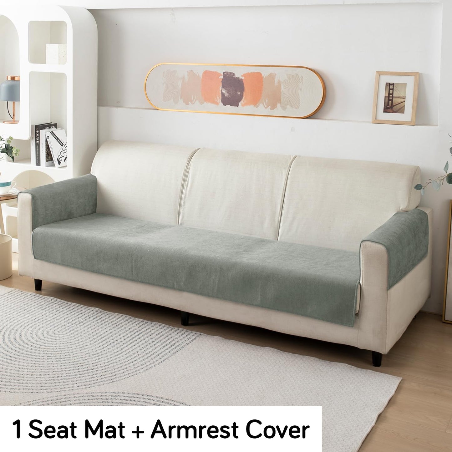 Premium Chenille Sofa Cover Mat with 2 Armrest Cover, Grey