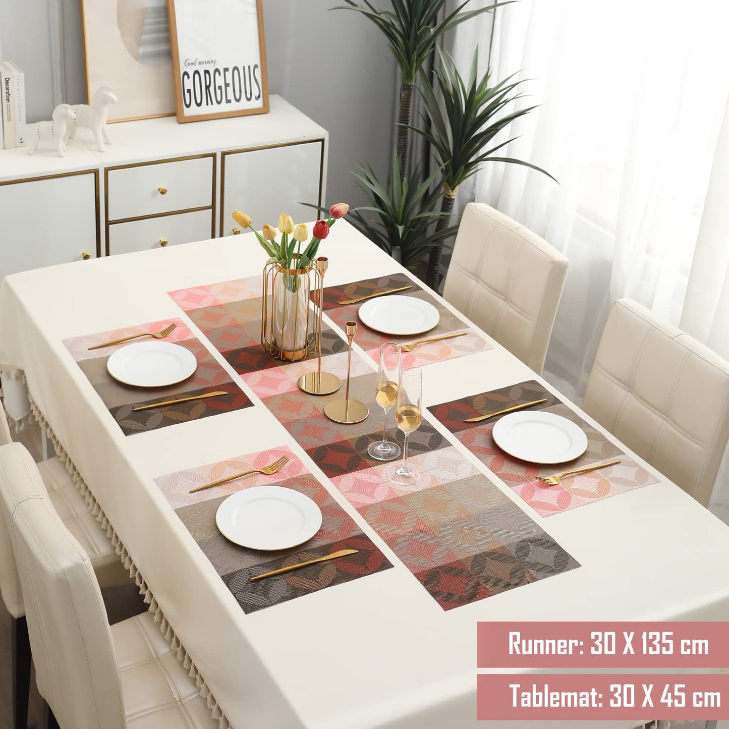 PVC Dining Table Mats, Geometric Red